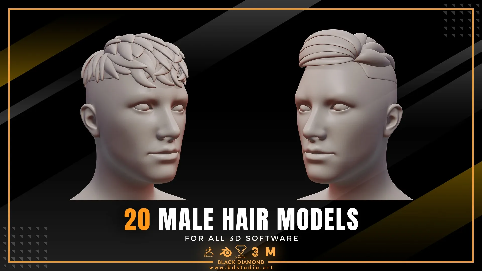 20 Male Stylized 3d Hair Models