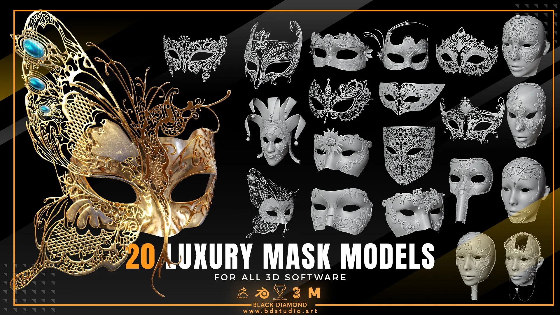 20 Luxury Mask Models ( for all 3d software )