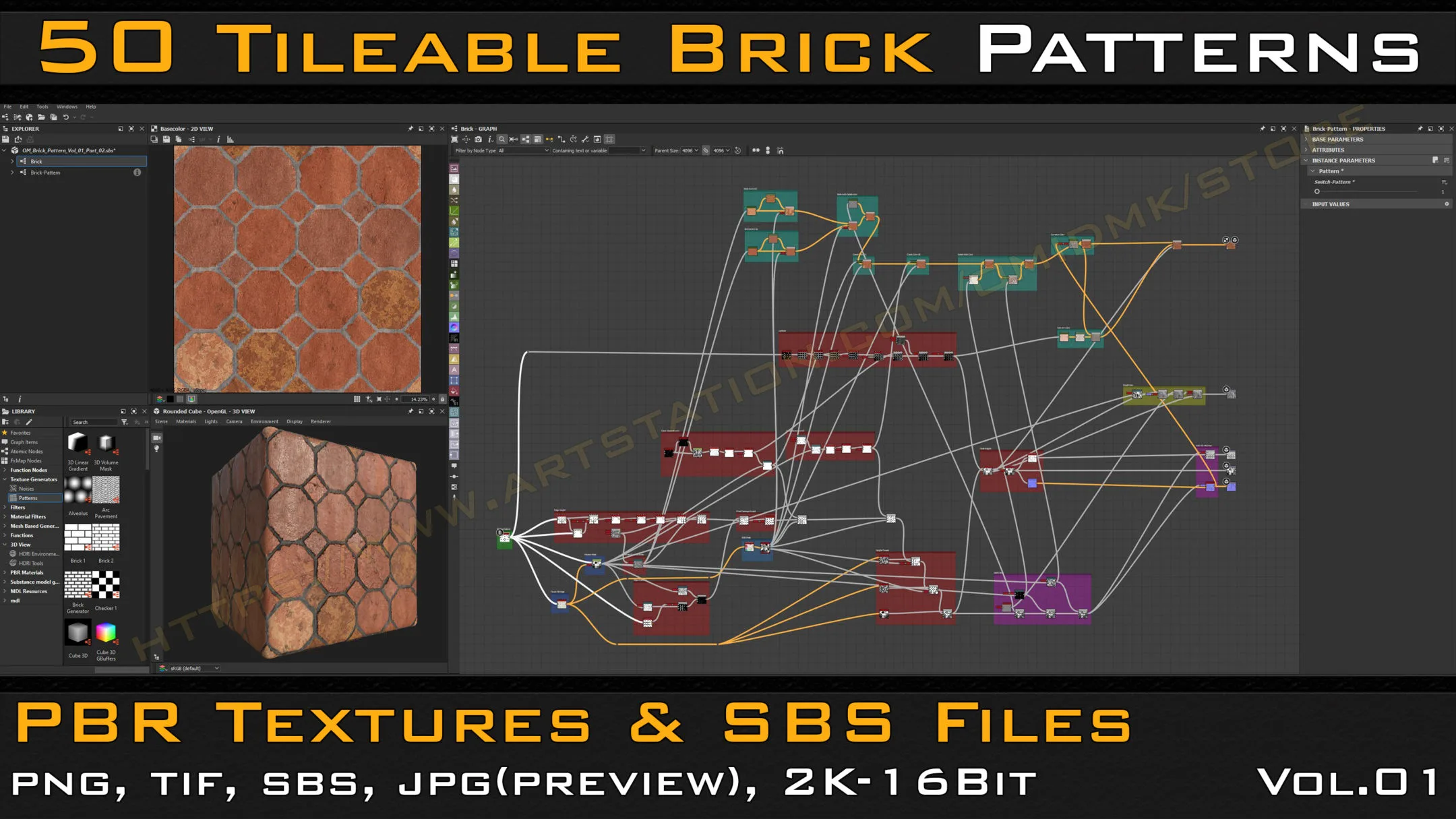 50 Tileable Brick Patterns & PBR Textures and Sbs Files - VOL 01