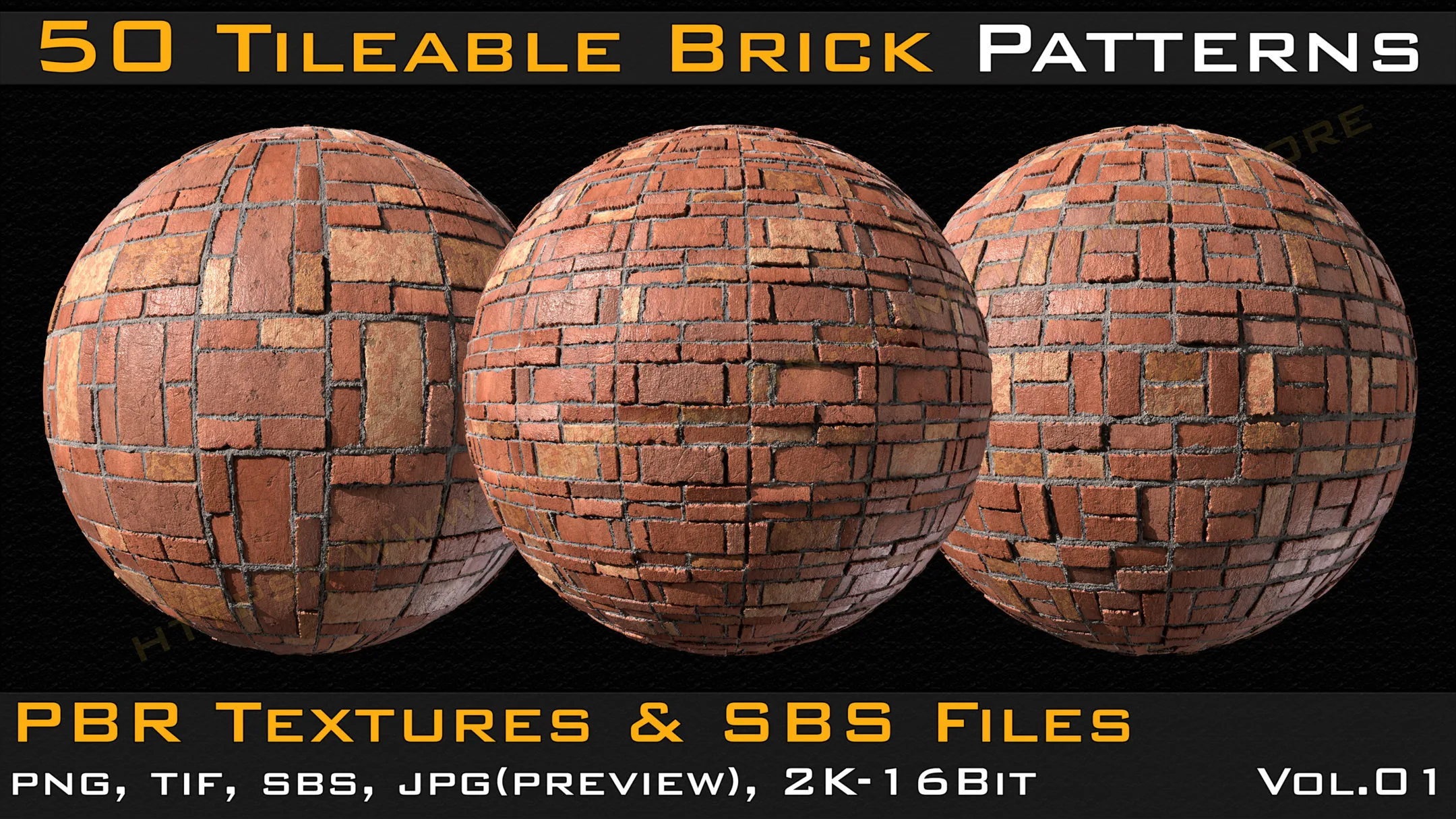 50 Tileable Brick Patterns & PBR Textures and Sbs Files - VOL 01