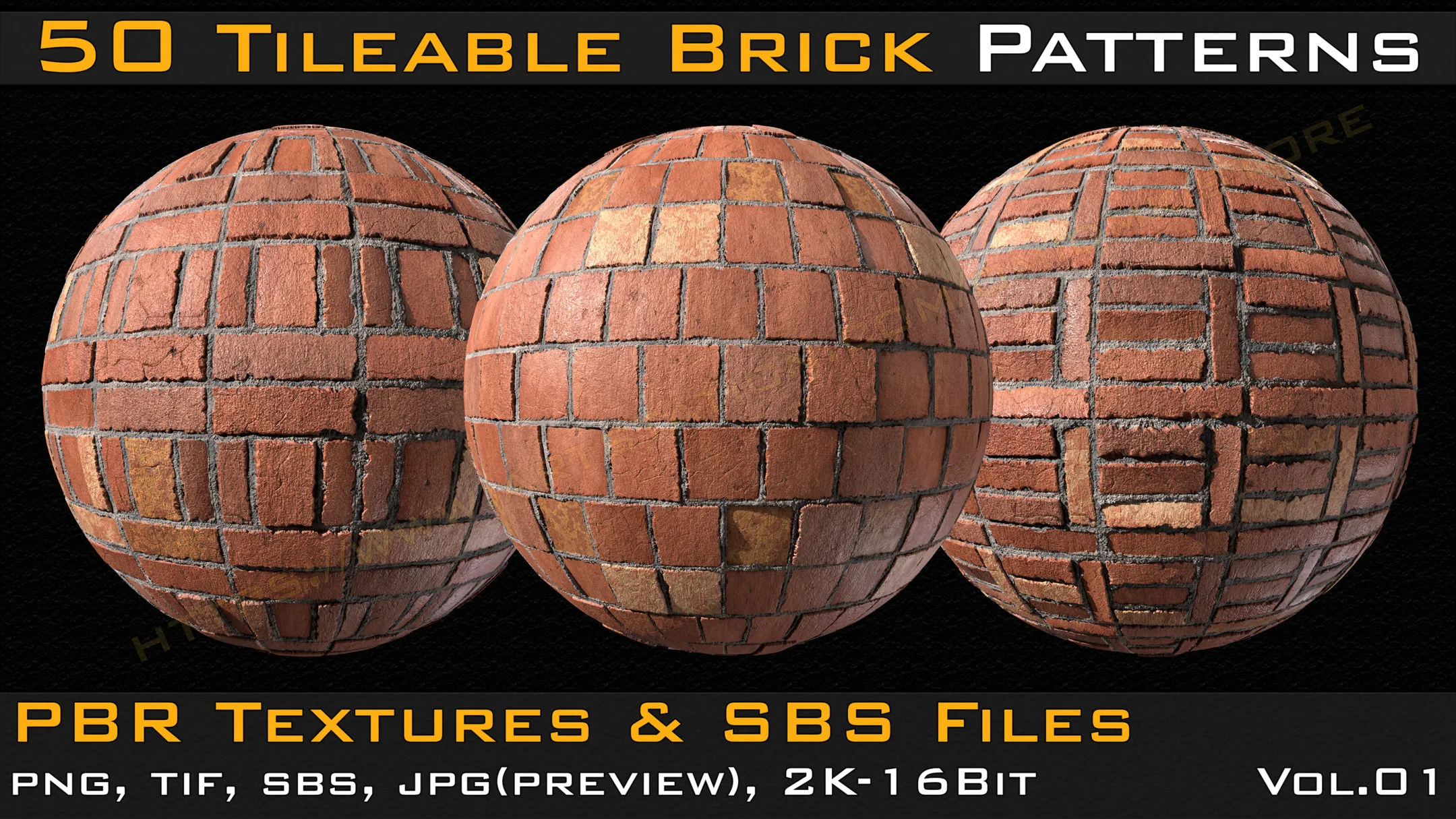 50 Tileable Brick Patterns & PBR Textures and Sbs Files - VOL 01