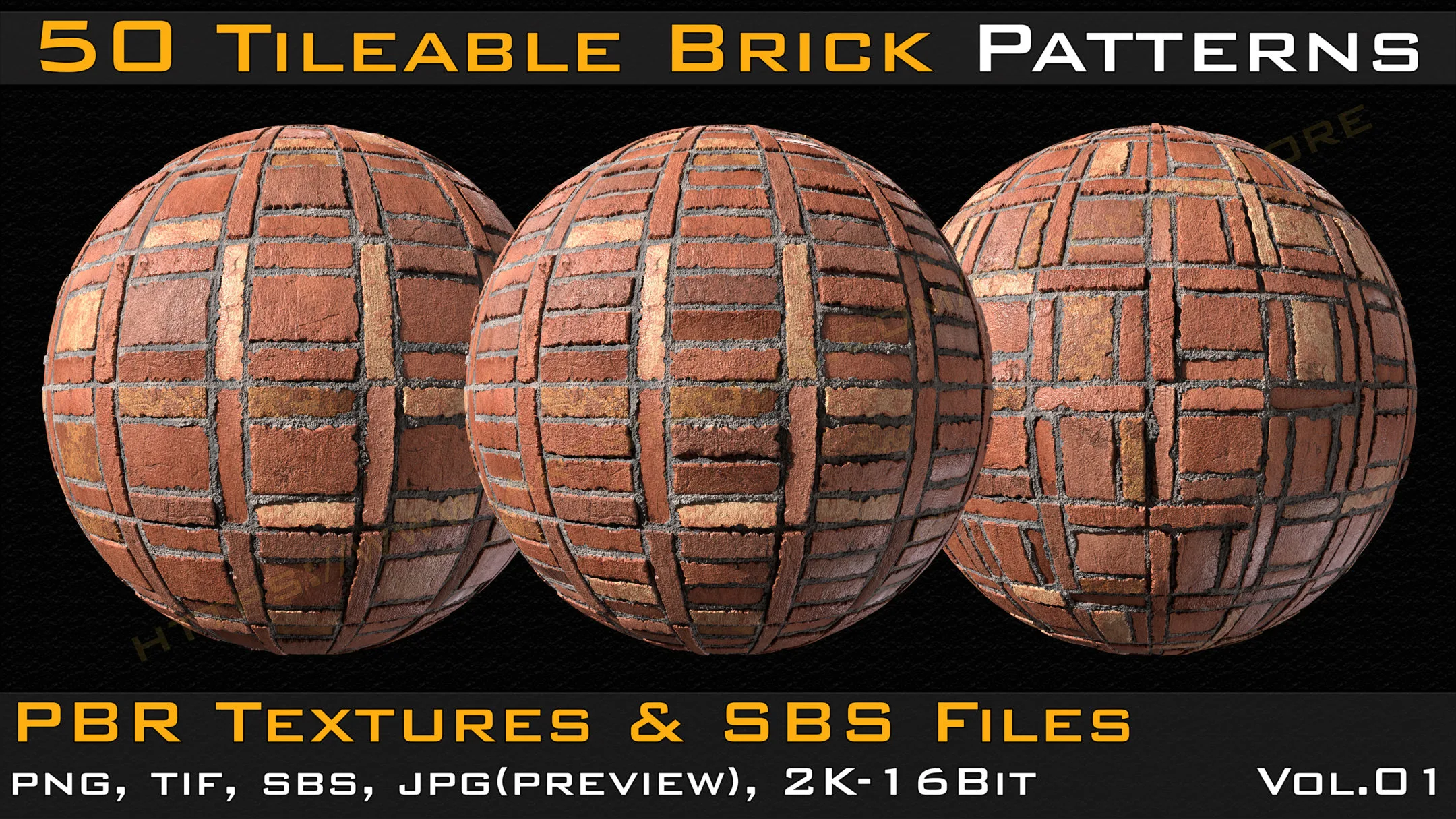 50 Tileable Brick Patterns & PBR Textures and Sbs Files - VOL 01