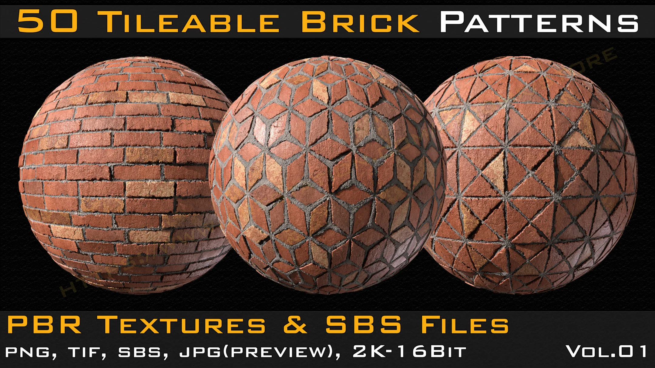 50 Tileable Brick Patterns & PBR Textures and Sbs Files - VOL 01