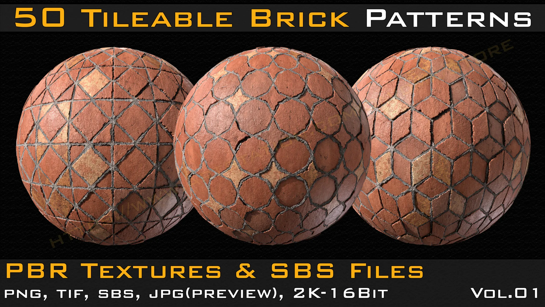 50 Tileable Brick Patterns & PBR Textures and Sbs Files - VOL 01