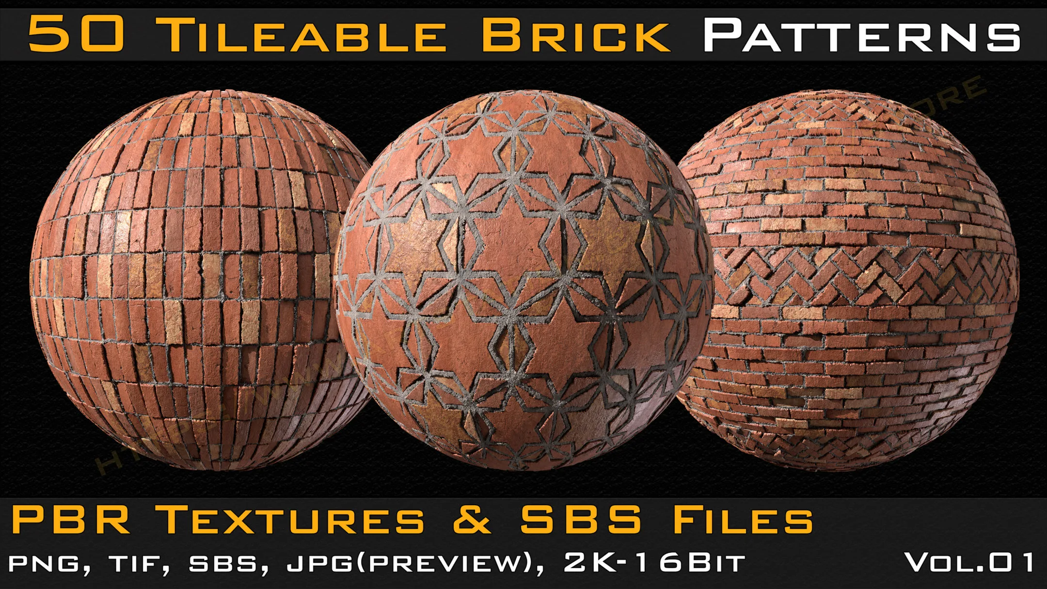 50 Tileable Brick Patterns & PBR Textures and Sbs Files - VOL 01