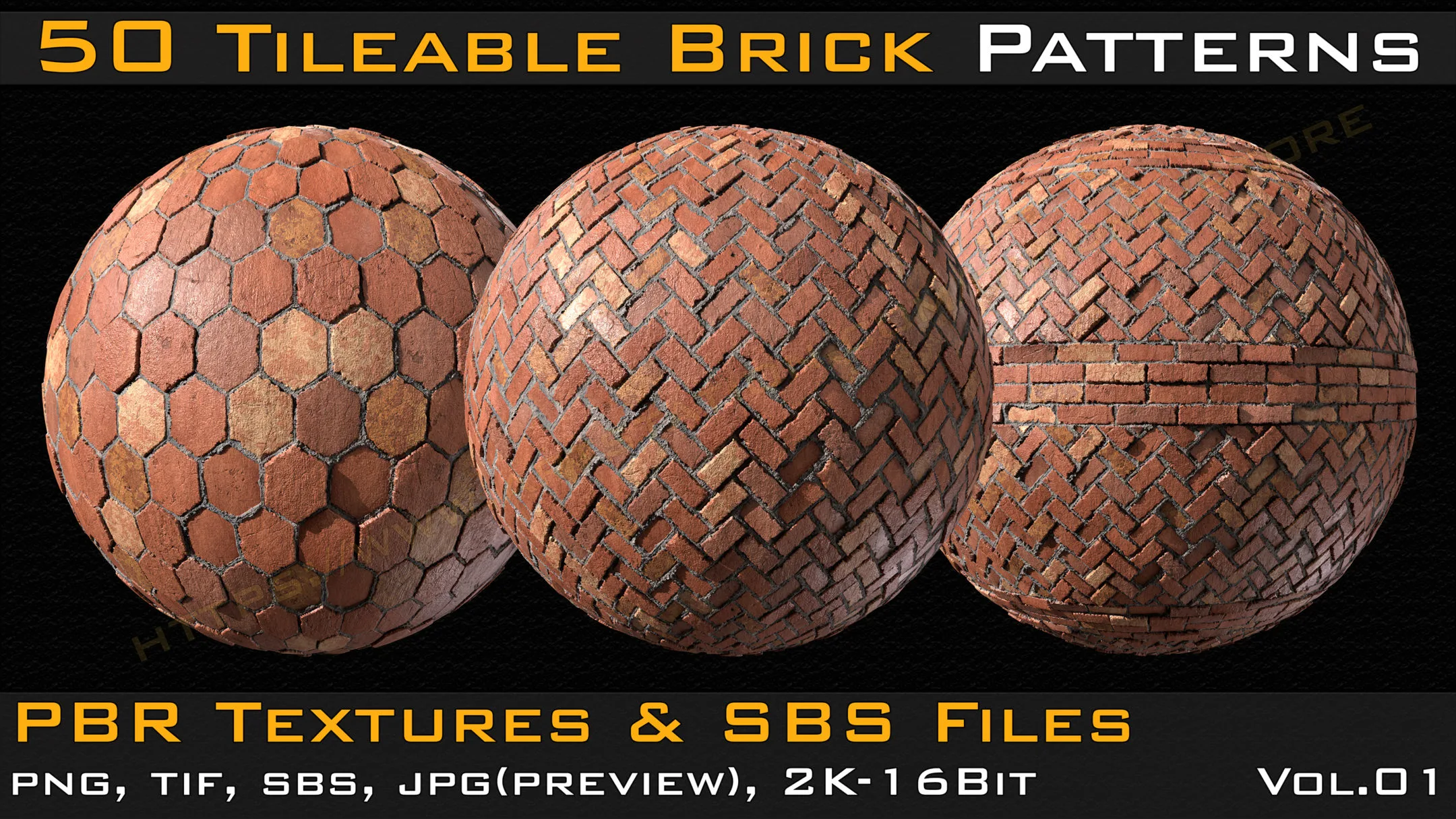 50 Tileable Brick Patterns & PBR Textures and Sbs Files - VOL 01