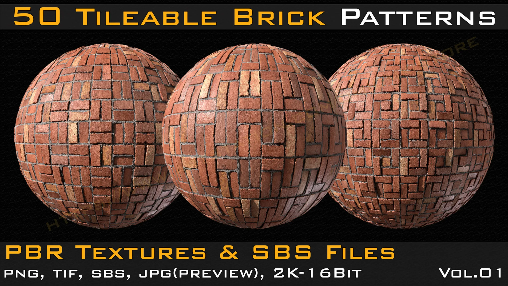 50 Tileable Brick Patterns & PBR Textures and Sbs Files - VOL 01