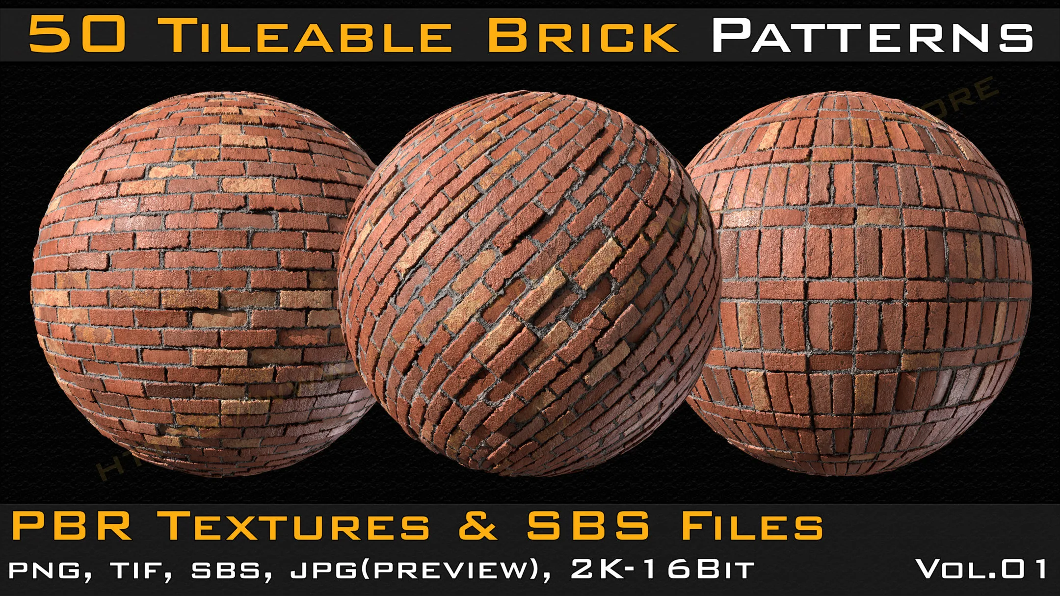 50 Tileable Brick Patterns & PBR Textures and Sbs Files - VOL 01