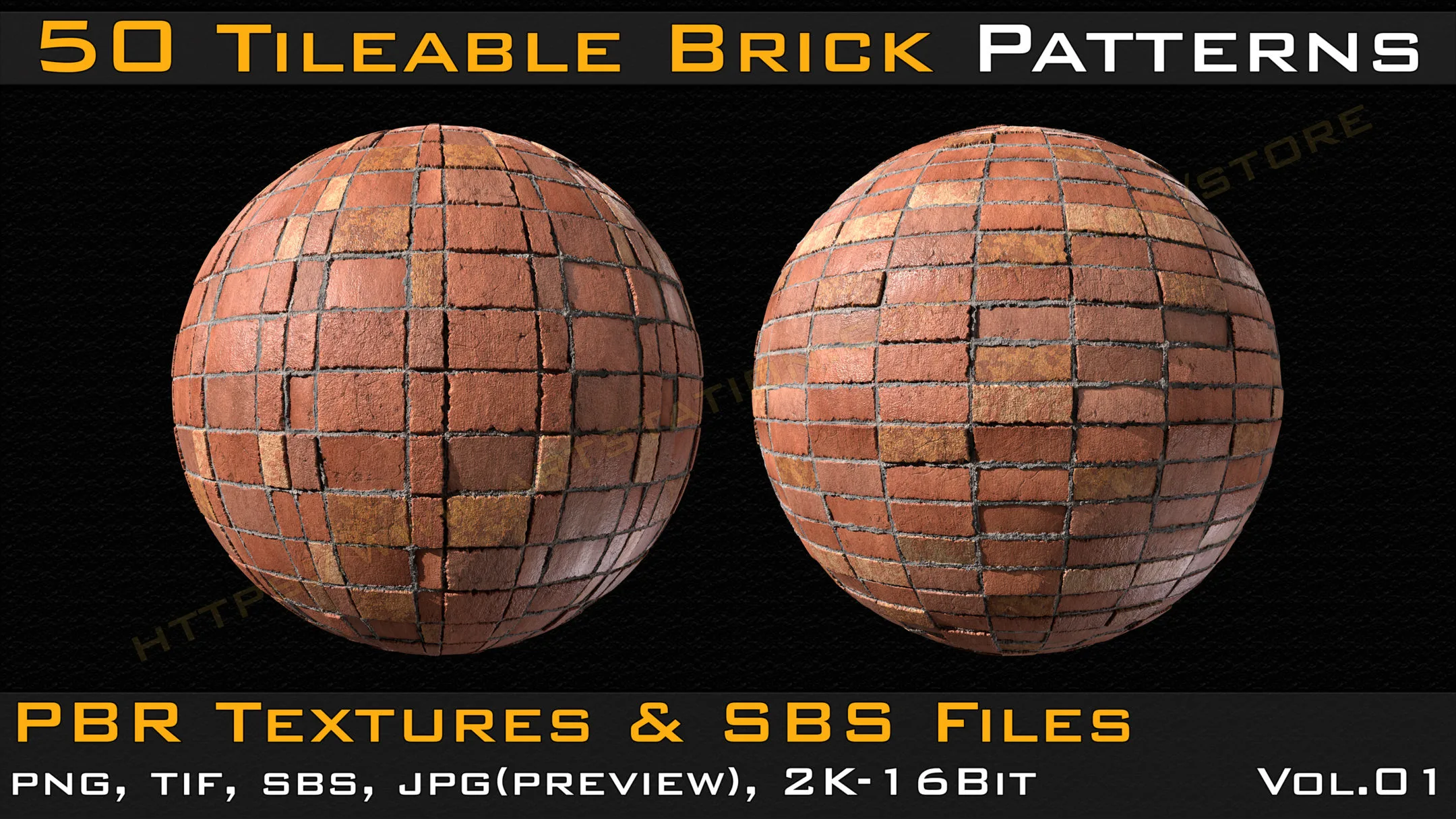 50 Tileable Brick Patterns & PBR Textures and Sbs Files - VOL 01