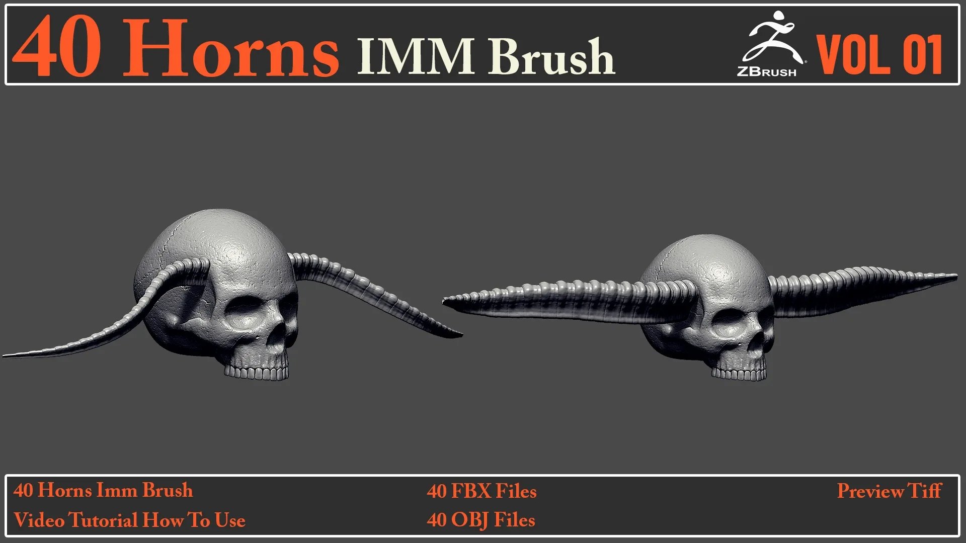 40 Horns IMM Brush + 40 FBX & OBJ Files + Video How To Use