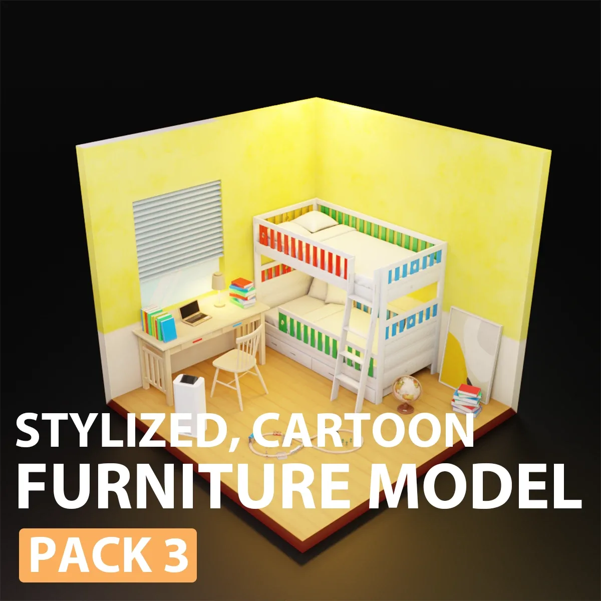 stylized, cartoon, furniture model pack 3