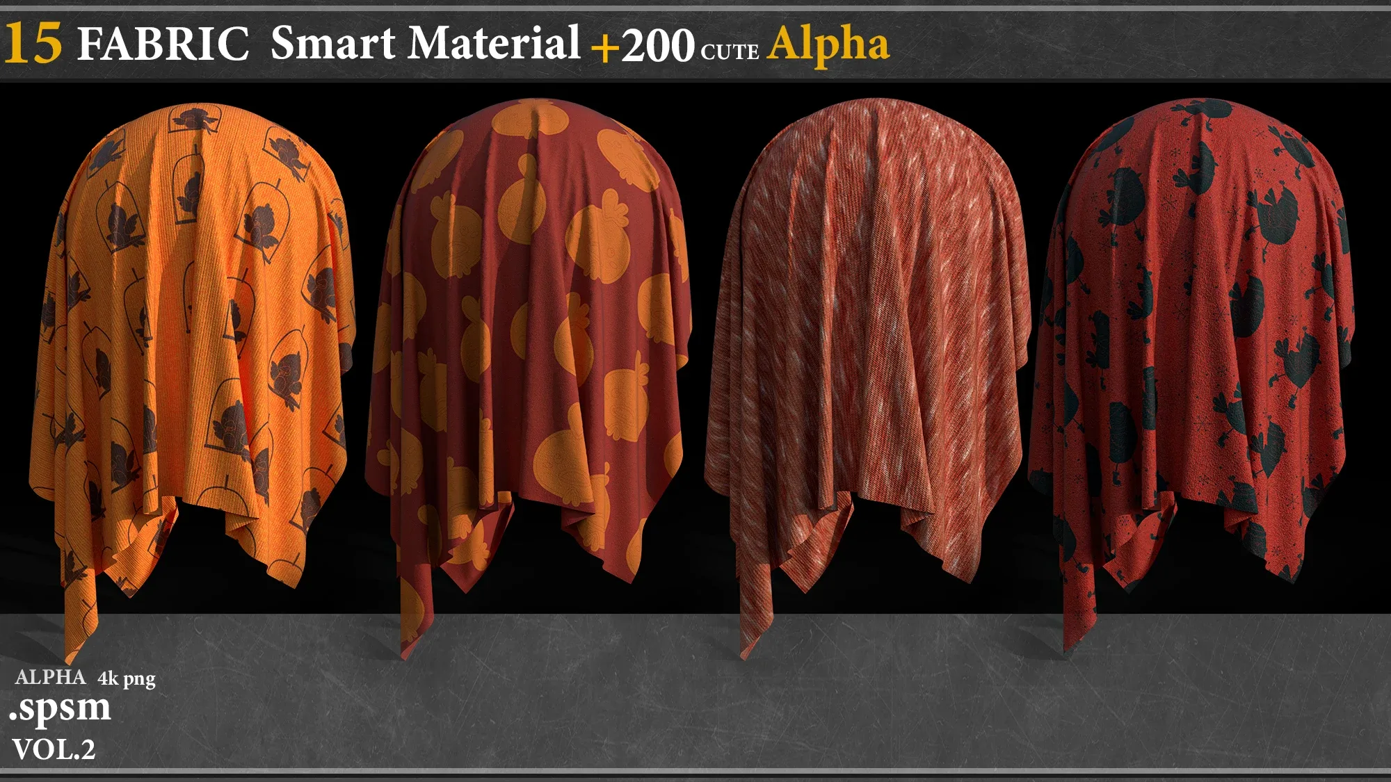 15 FABRIC SMART MATERIAL (.Spsm) + 200 CUTE ALPHAS -4k png vol.2