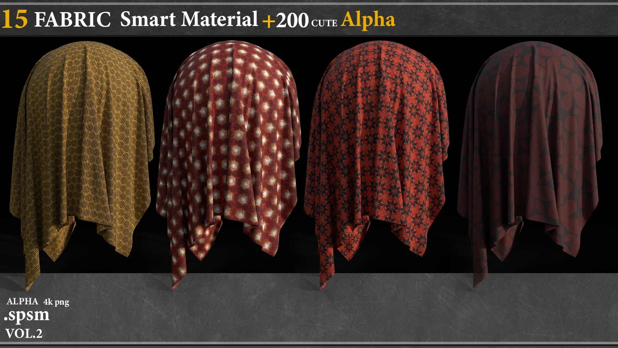15 FABRIC SMART MATERIAL (.Spsm) + 200 CUTE ALPHAS -4k png vol.2