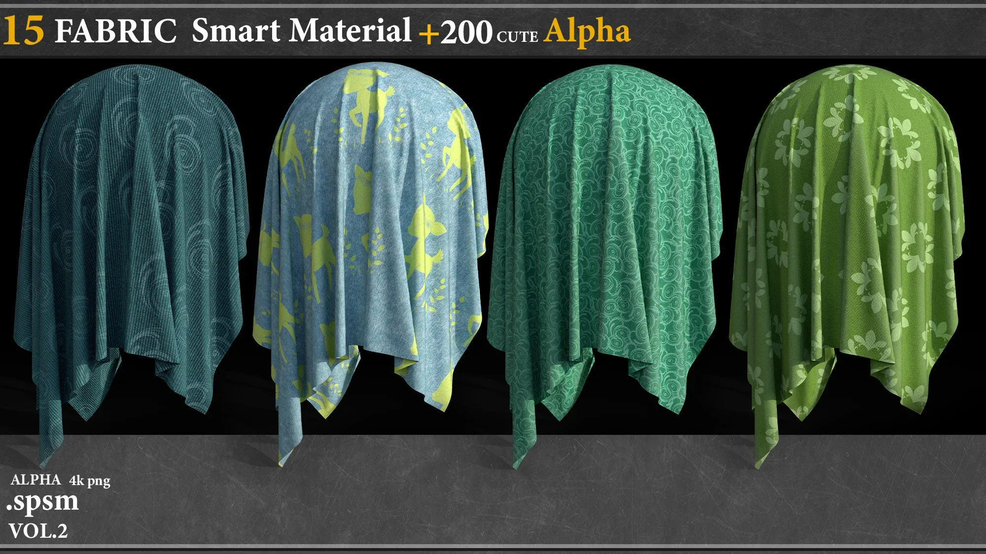 15 FABRIC SMART MATERIAL (.Spsm) + 200 CUTE ALPHAS -4k png vol.2