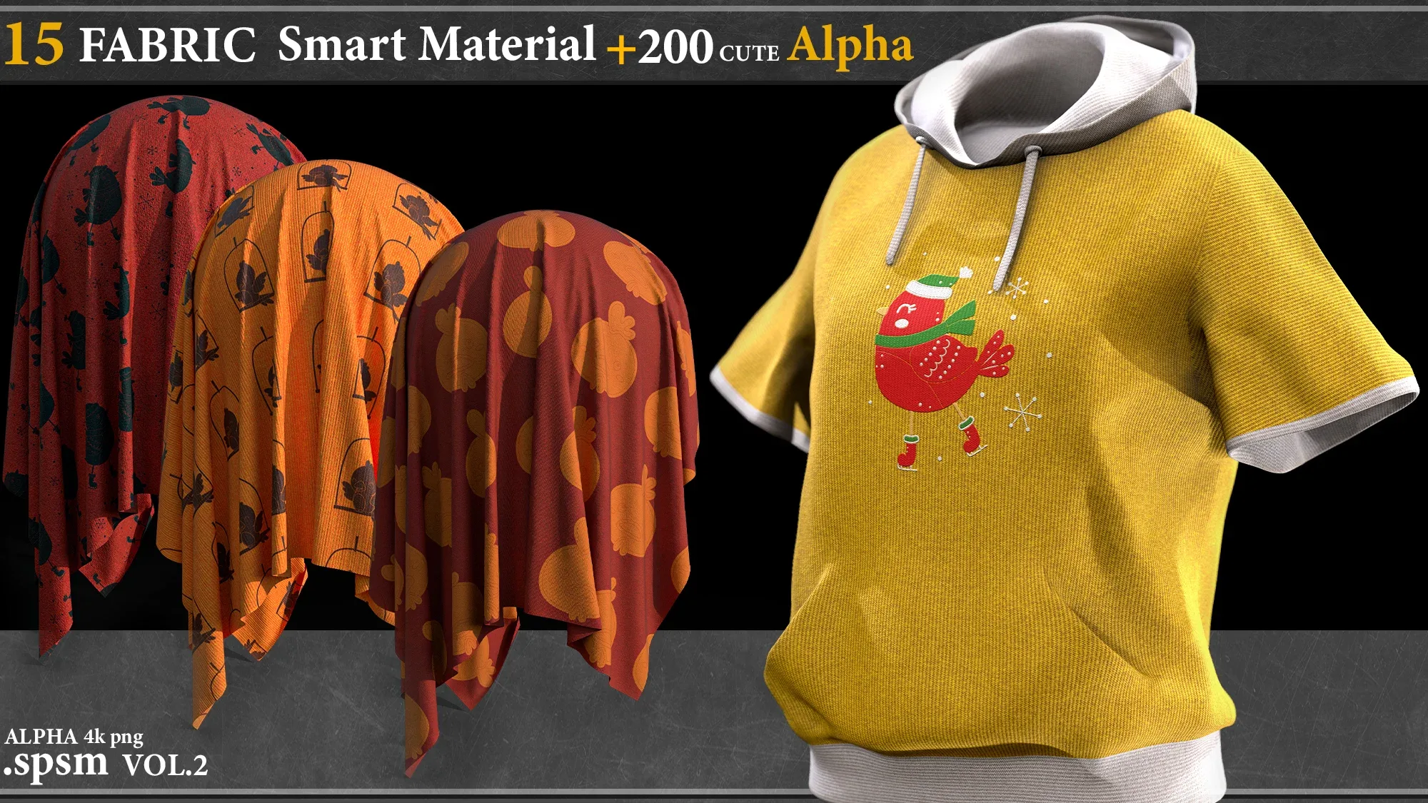 15 FABRIC SMART MATERIAL (.Spsm) + 200 CUTE ALPHAS -4k png vol.2