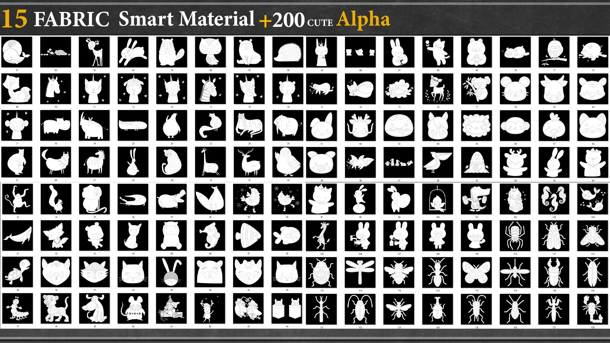 15 FABRIC SMART MATERIAL (.Spsm) + 200 CUTE ALPHAS -4k png vol.2