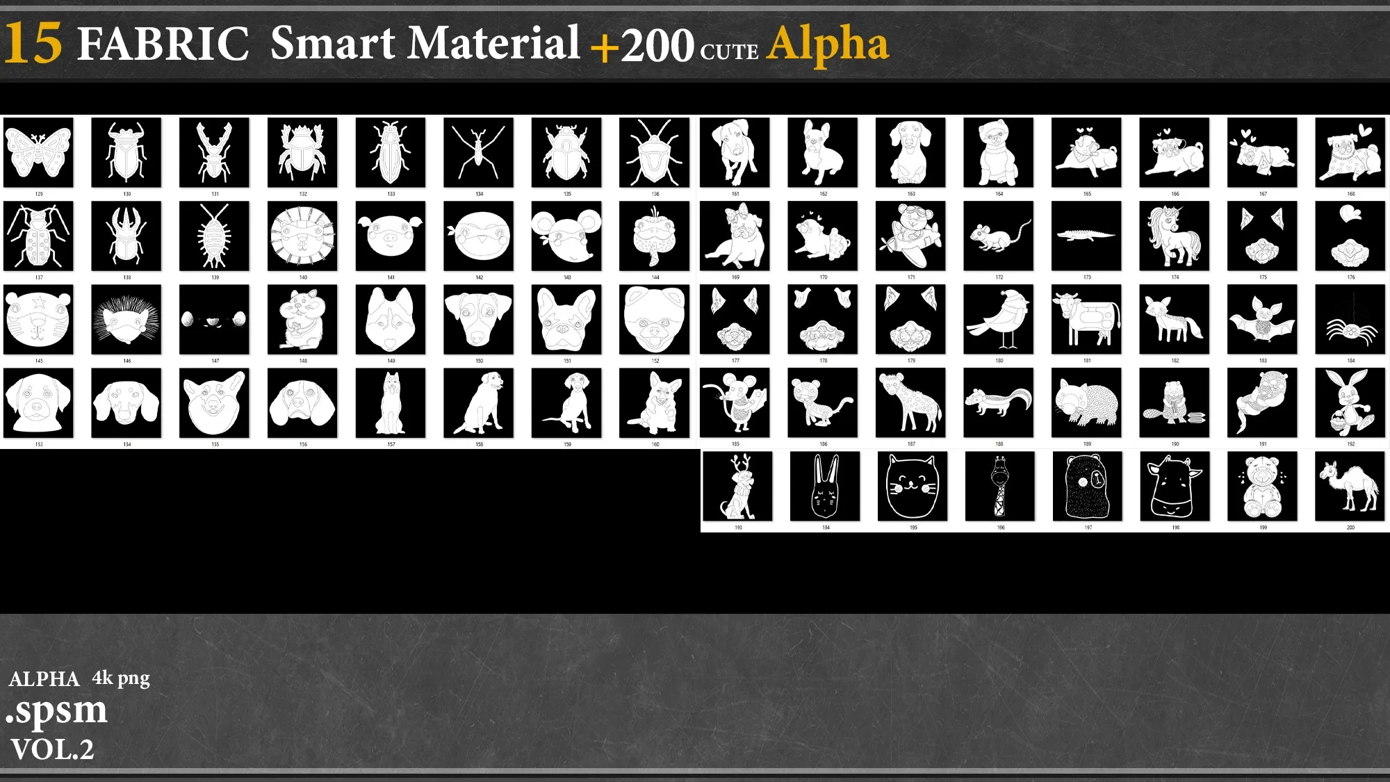 15 FABRIC SMART MATERIAL (.Spsm) + 200 CUTE ALPHAS -4k png vol.2