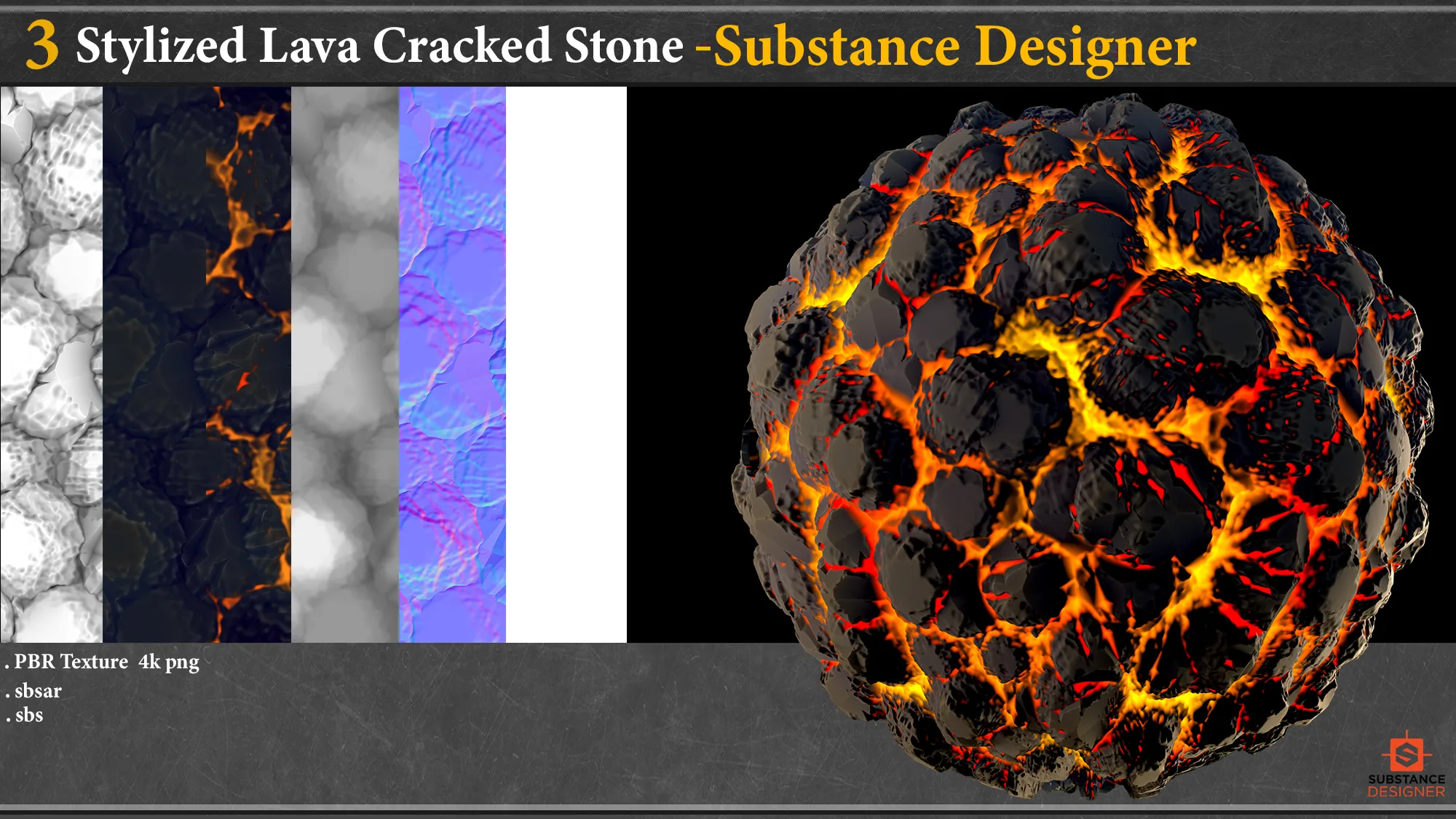 3 Stylized Lava Cracked stone_substance designer_sbsar+sbs