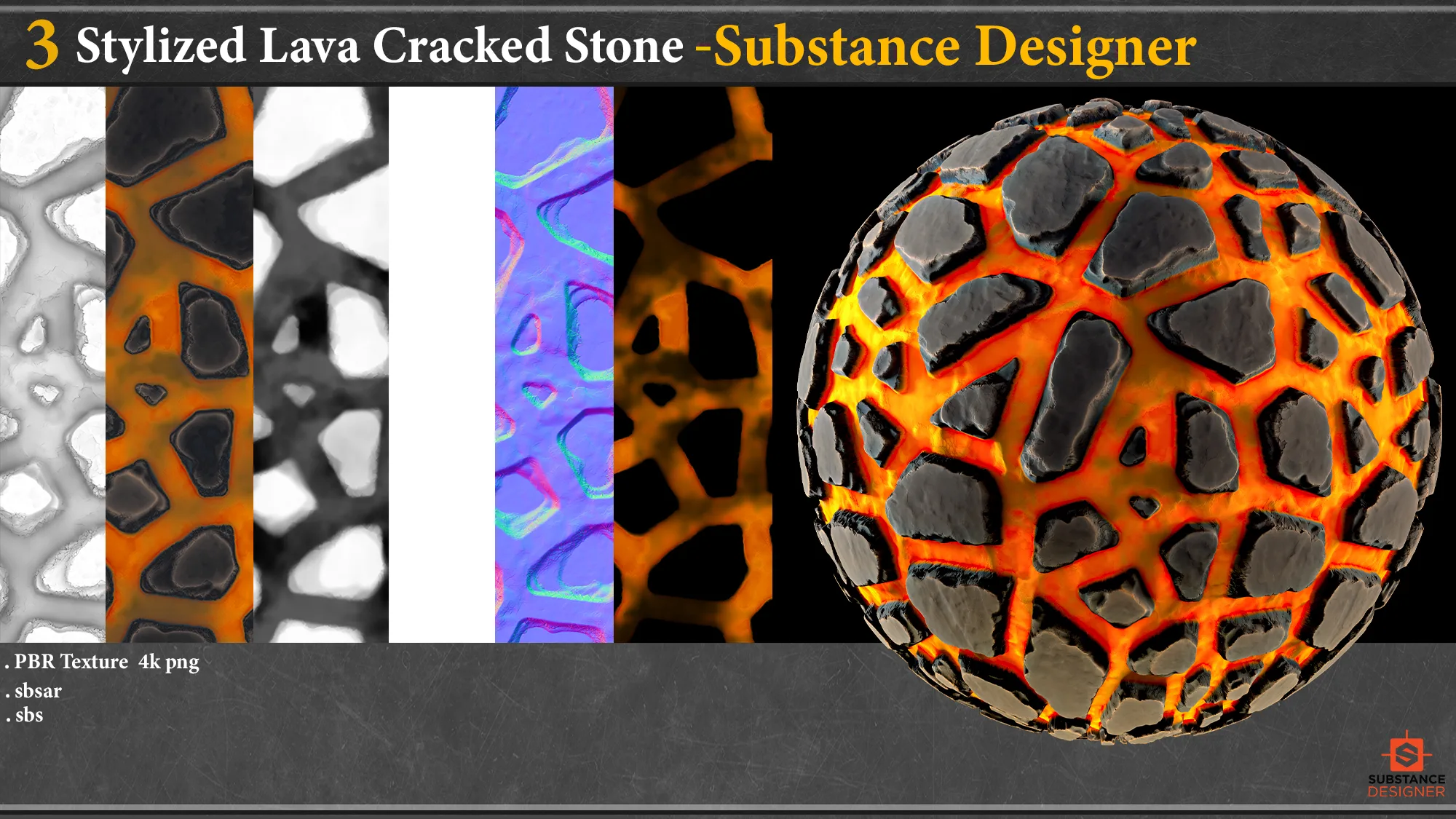 3 Stylized Lava Cracked stone_substance designer_sbsar+sbs