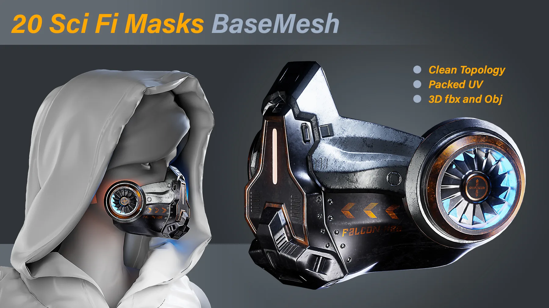 20 Sci-Fi Masks Base Mesh / Fbx and Obj