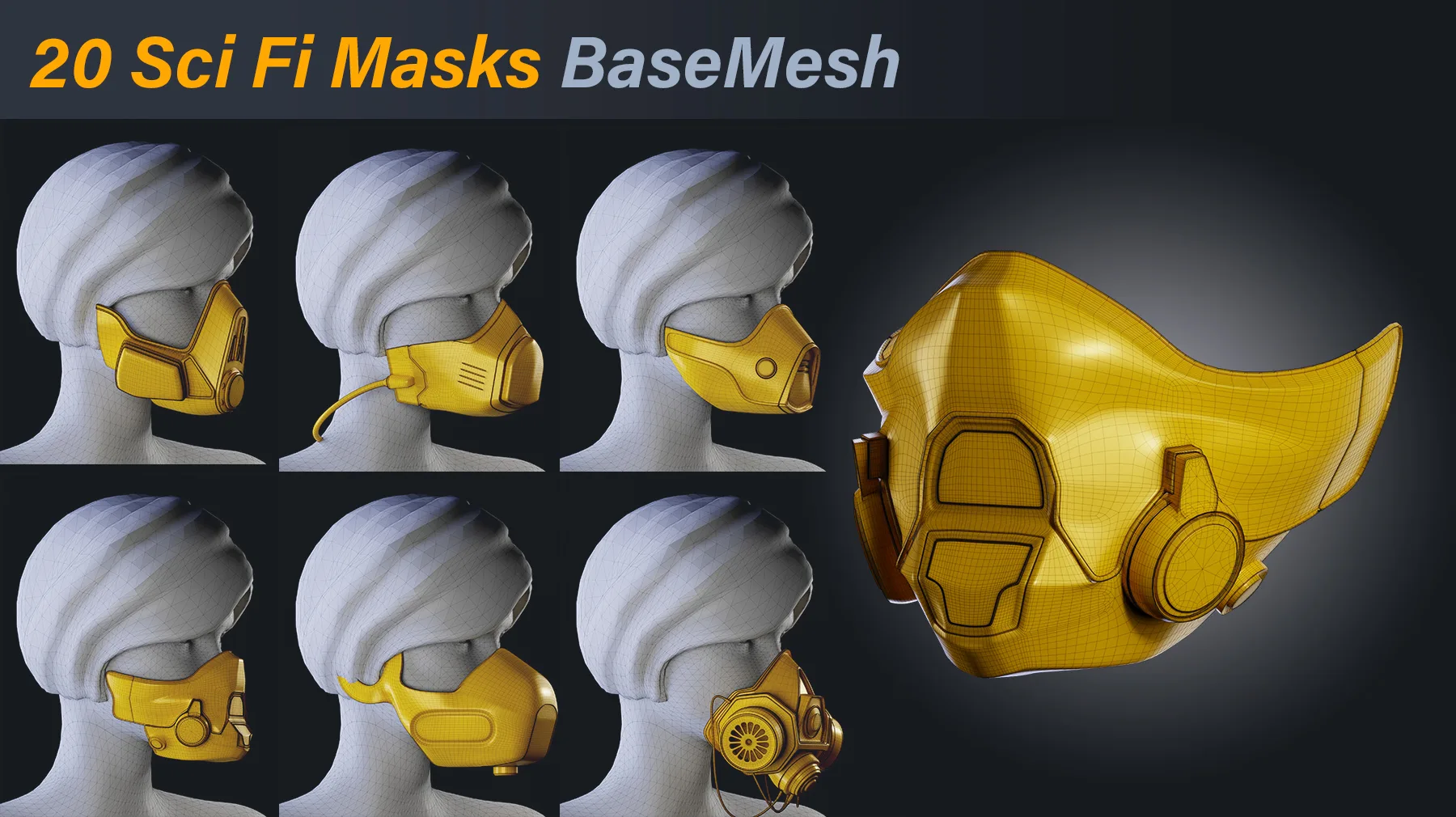 20 Sci-Fi Masks Base Mesh / Fbx and Obj