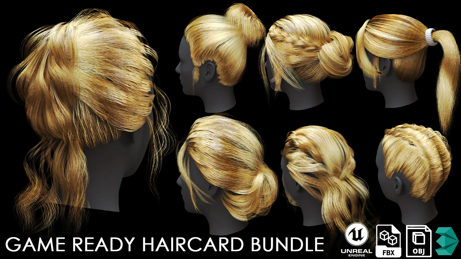 Low Poly haircard bundle (max fbx obj UE5)