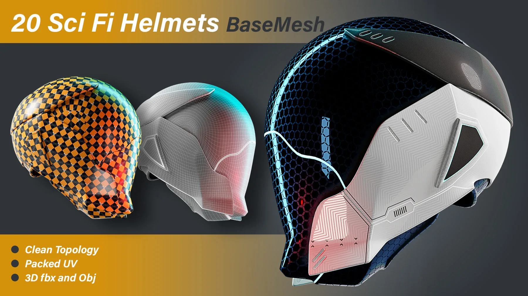 20 Sci-Fi Helmets Base Mesh