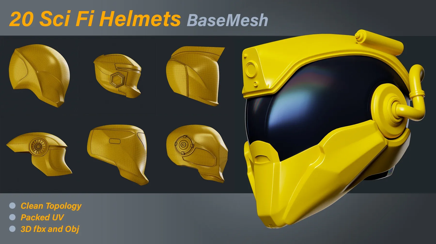 20 Sci-Fi Helmets Base Mesh