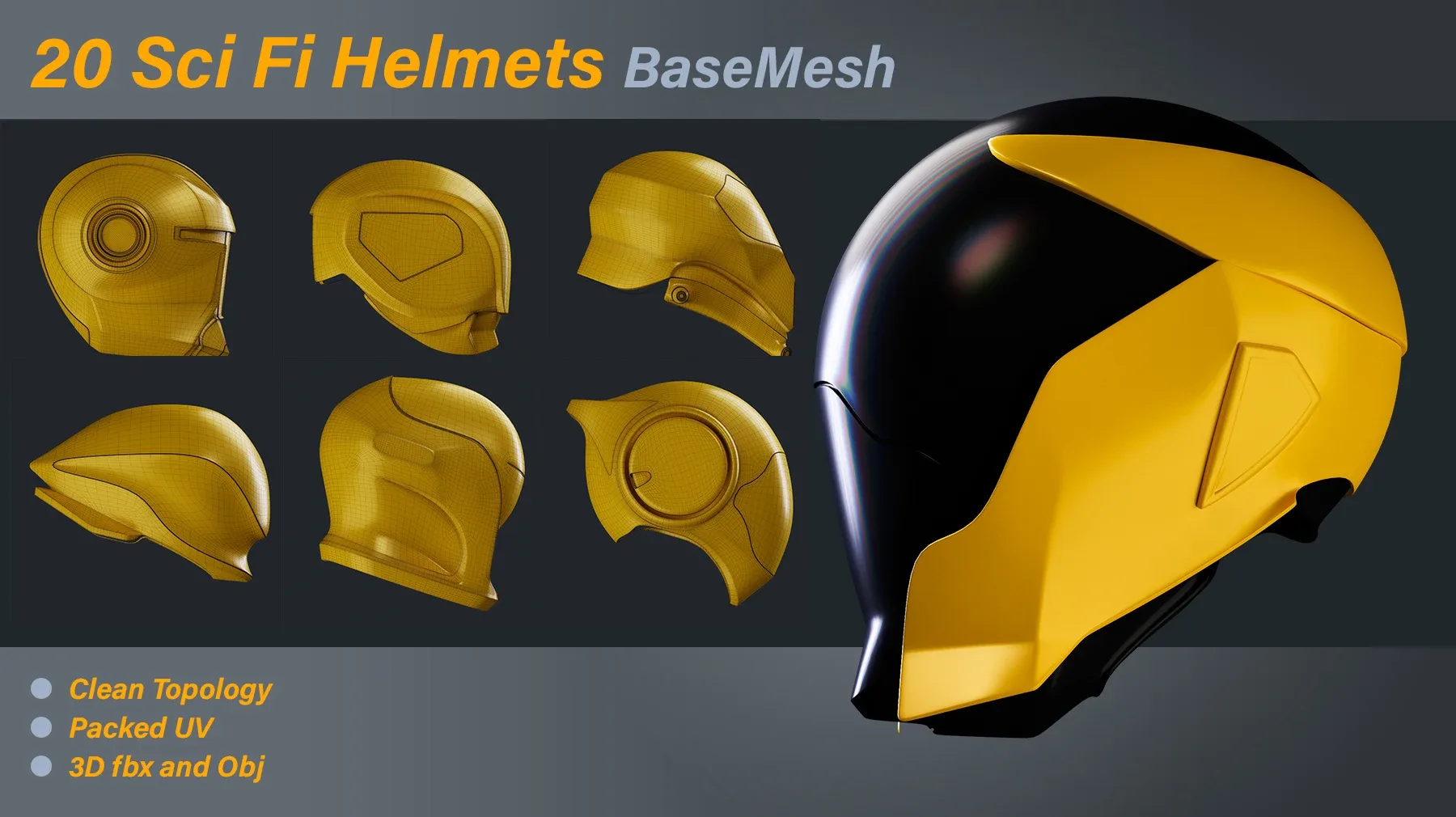 20 Sci-Fi Helmets Base Mesh