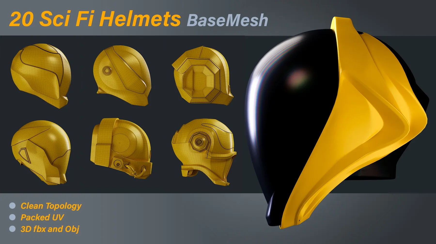 20 Sci-Fi Helmets Base Mesh