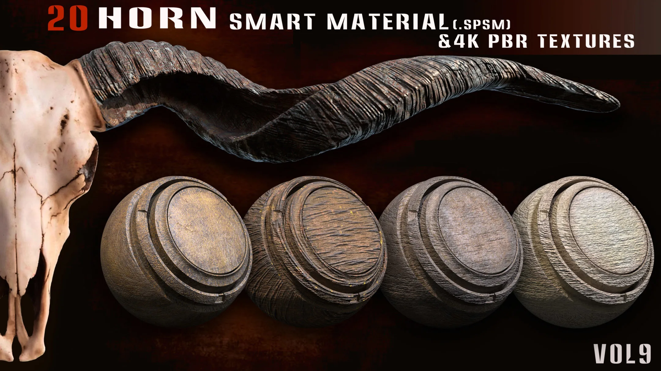 20 Horn smart material and 4k PBR textures - Vol 9