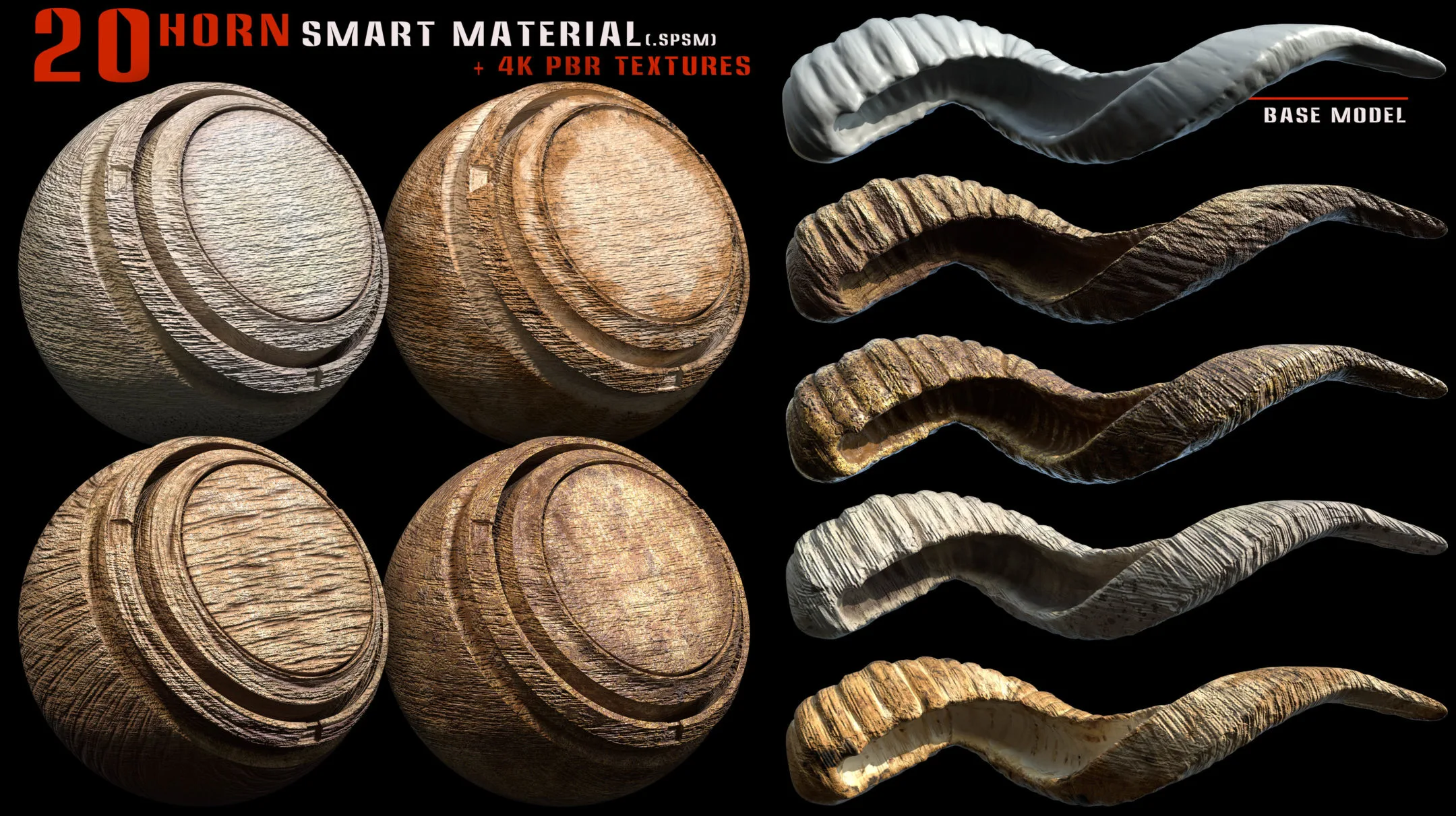 20 Horn smart material and 4k PBR textures - Vol 9