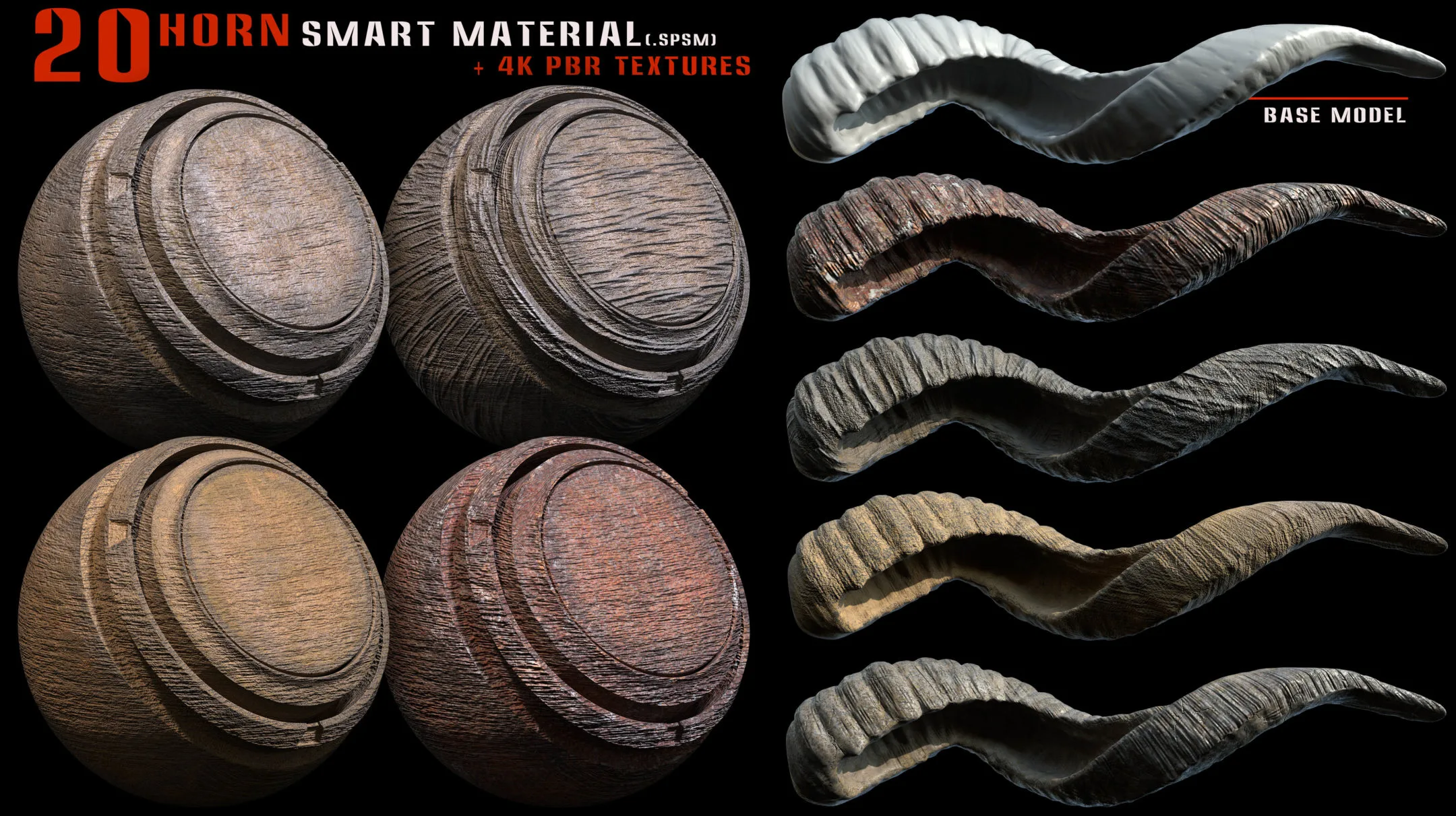 20 Horn smart material and 4k PBR textures - Vol 9