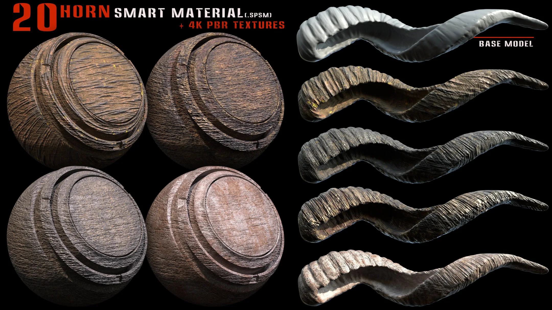 20 Horn smart material and 4k PBR textures - Vol 9