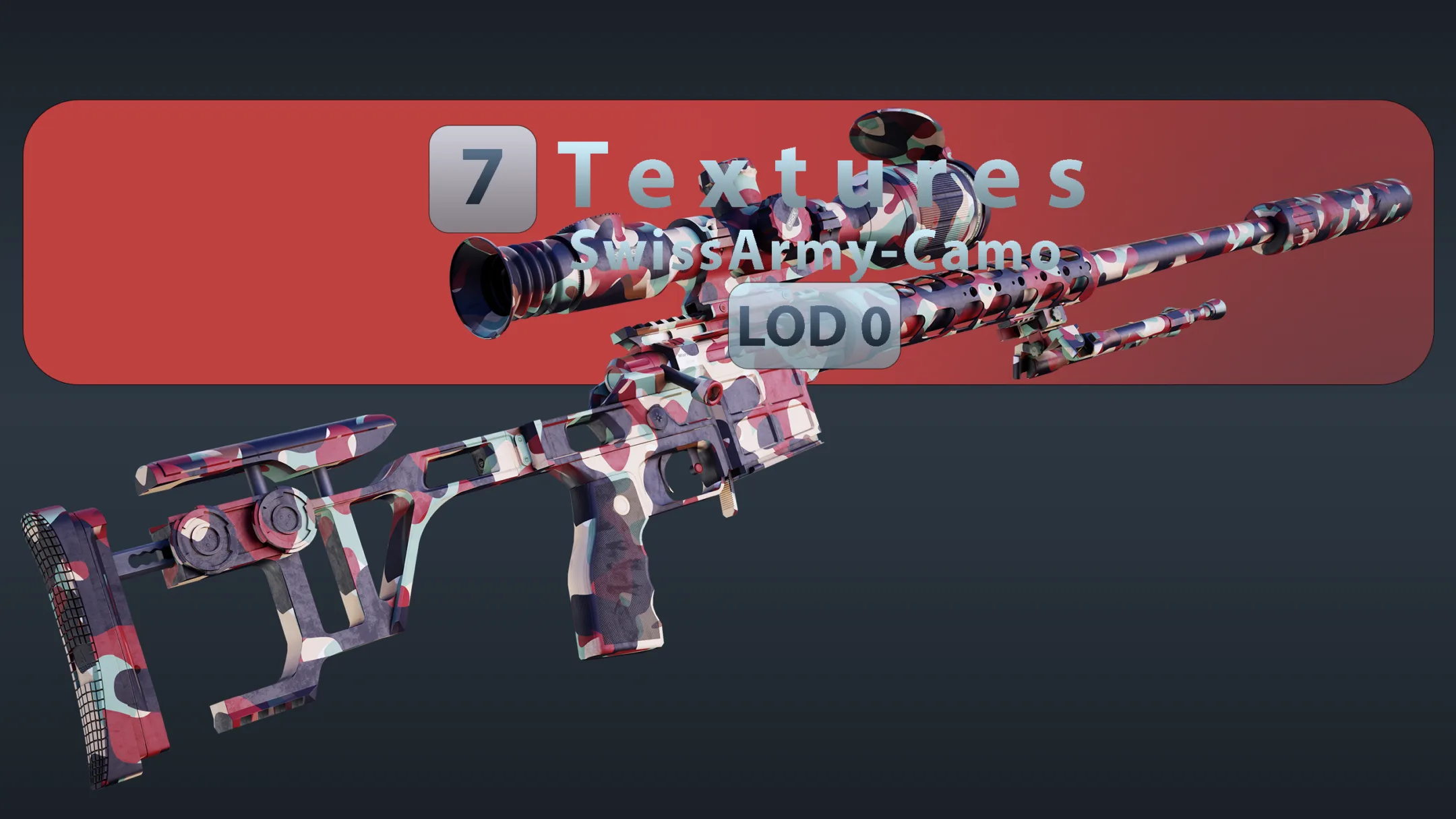 Sniper Rifle (DVL-10-M2-Urbana) + 5 Attachments + 7 Skin Game Ready - Vol - 00