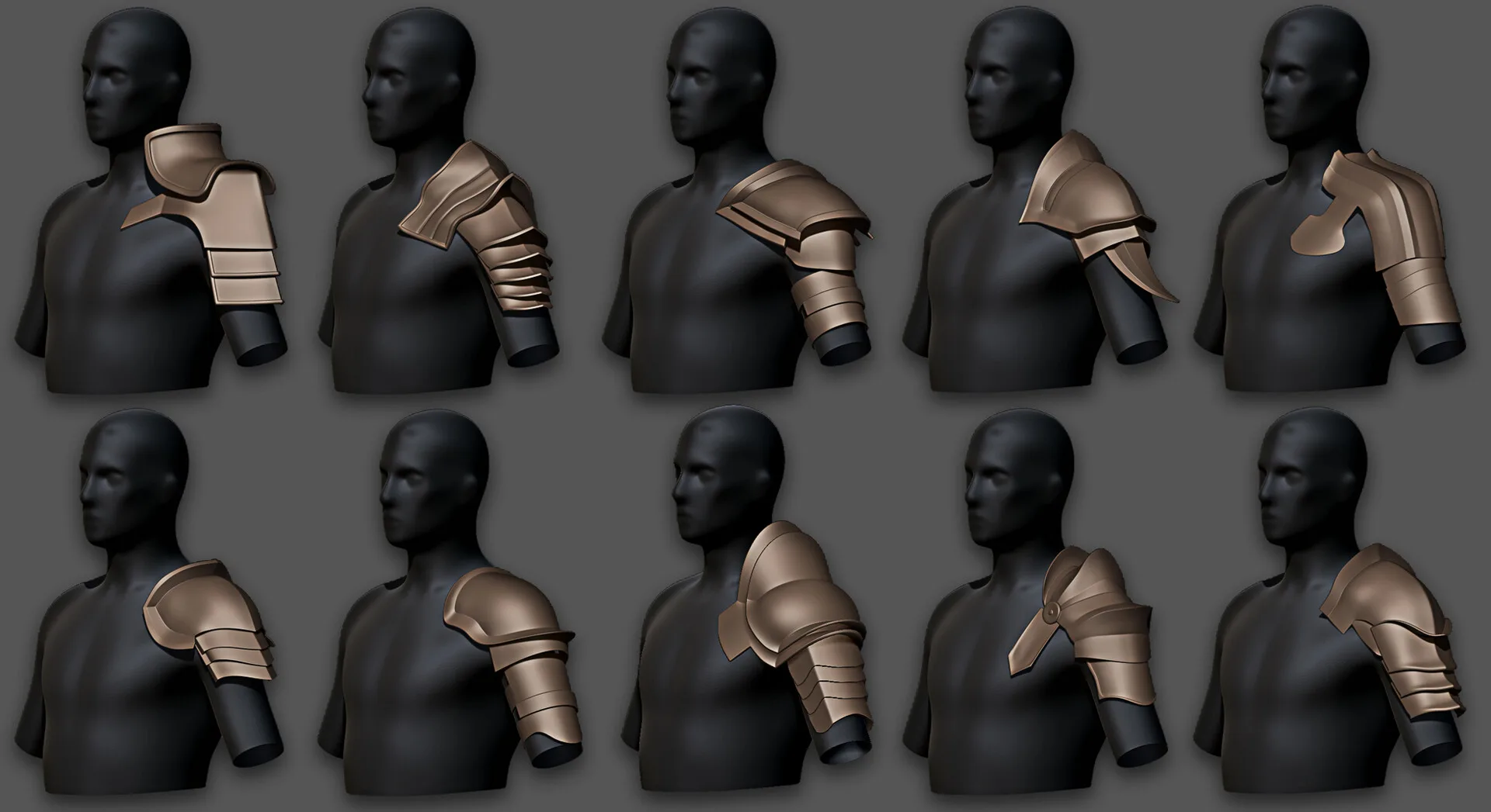 30 Highpoly and Lowpoly Shoulder Armor Base Mesh