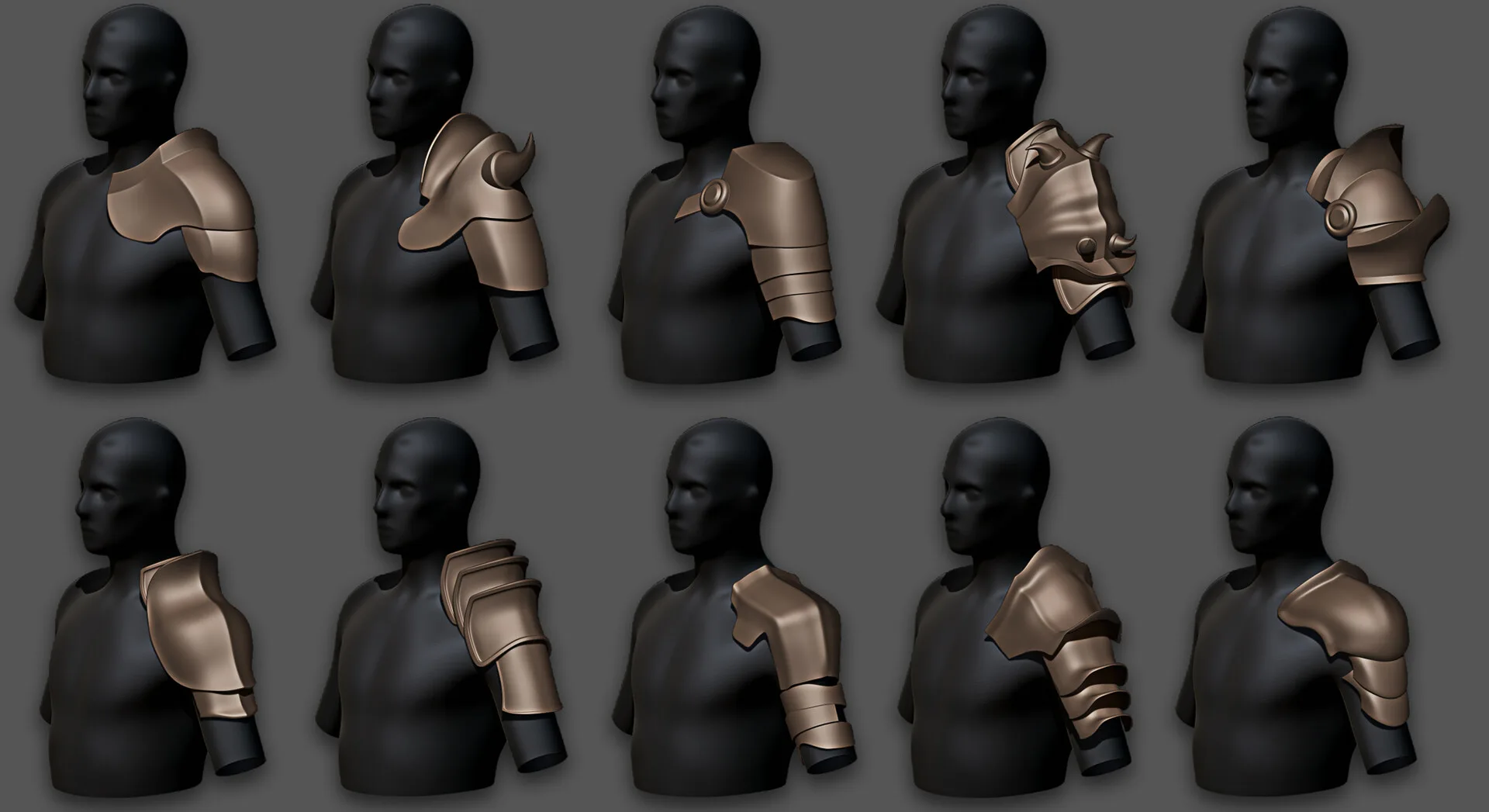 30 Highpoly and Lowpoly Shoulder Armor Base Mesh