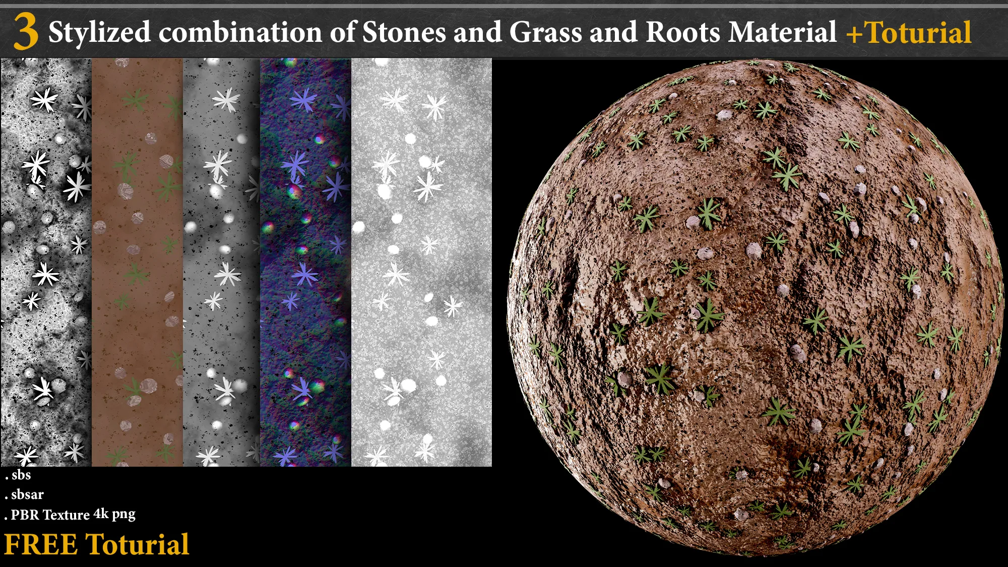 3 Stylized Combination of Stones and Grass and Roots Material _ Substance Designer