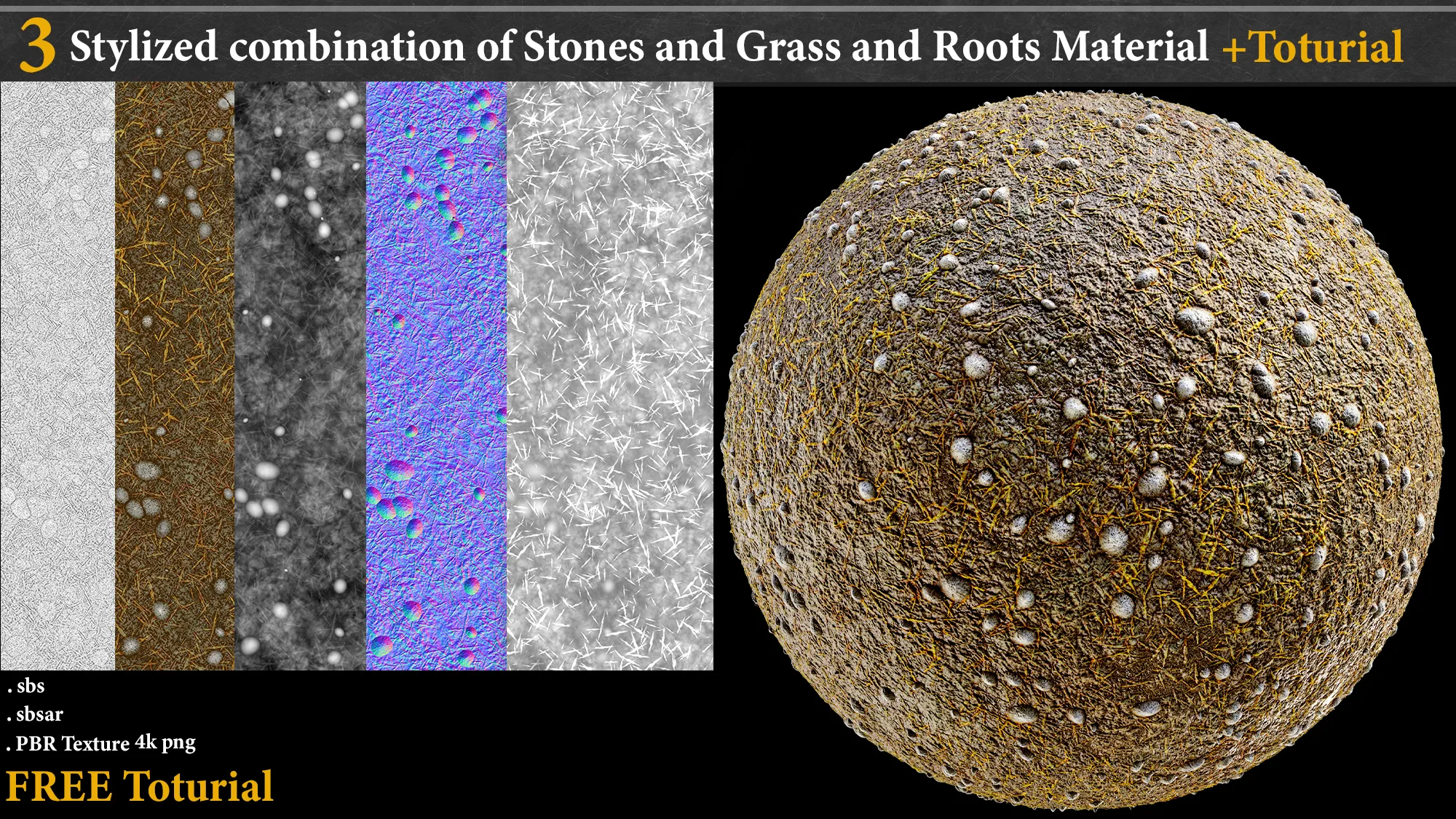 3 Stylized Combination of Stones and Grass and Roots Material _ Substance Designer