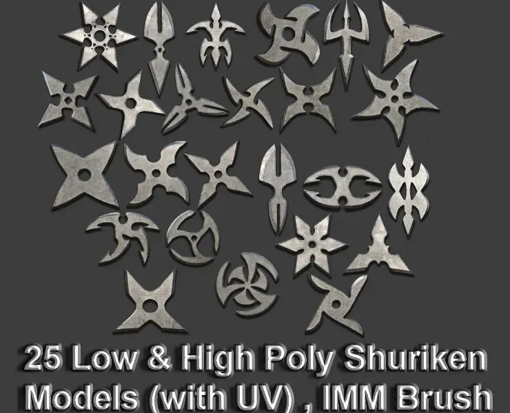 25 Shuriken Models Lowpoly and Highpoly (with UV) , IMM Brush Vol. 4