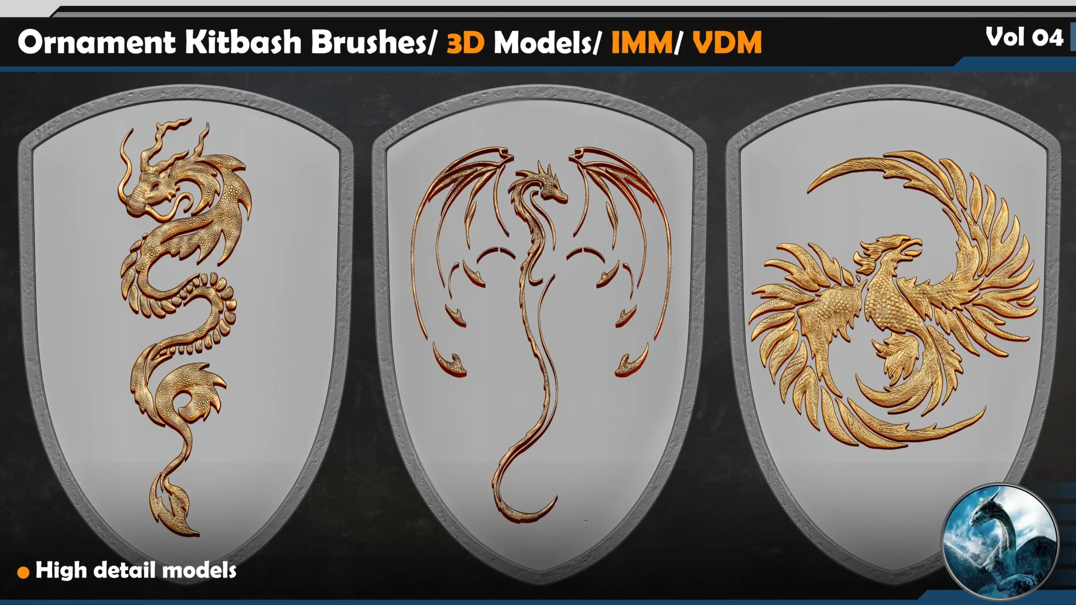 110 Ornament Kitbash Brushes/ 3D Models/ IMM/ VDM Vol 04