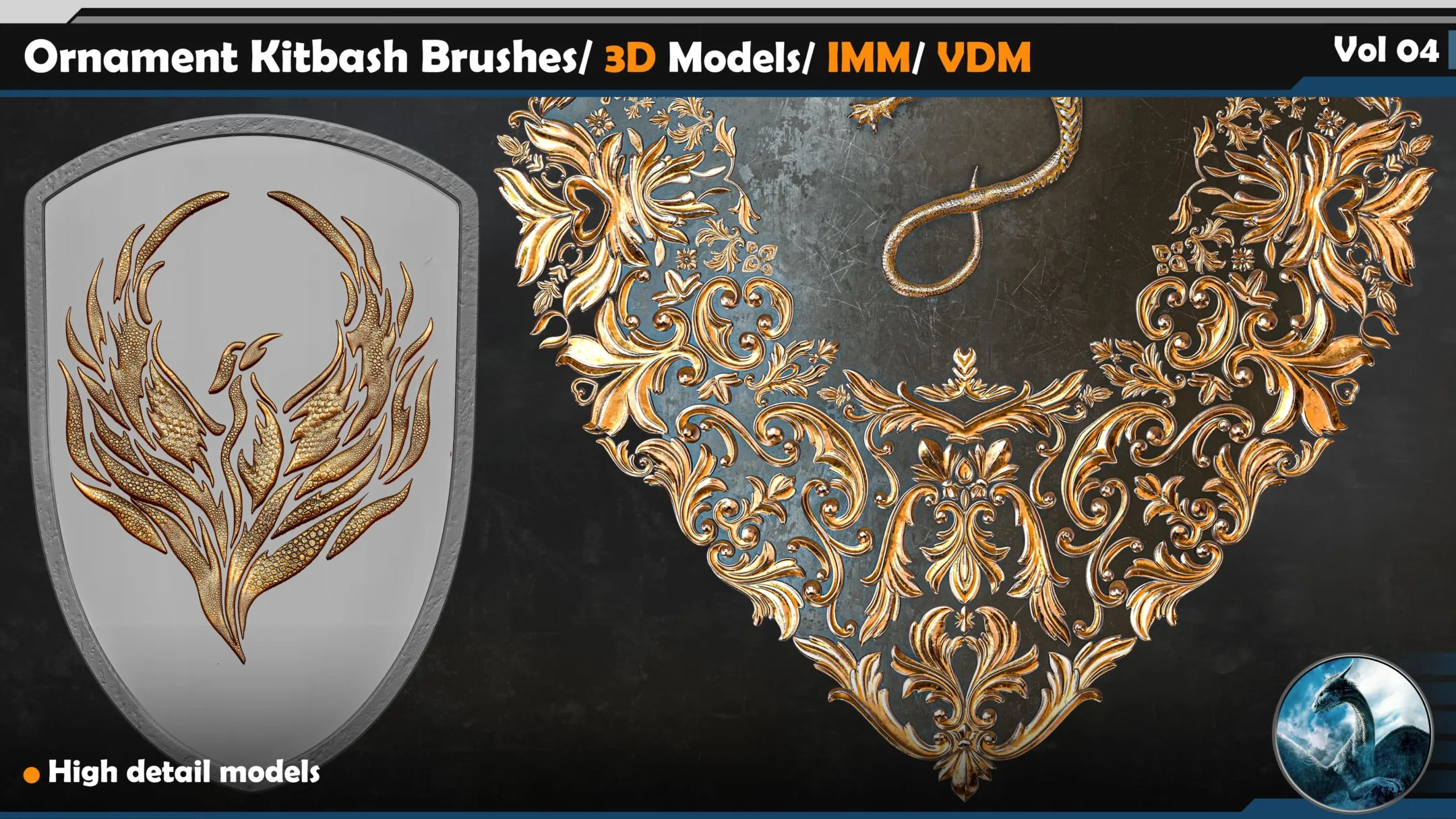 110 Ornament Kitbash Brushes/ 3D Models/ IMM/ VDM Vol 04