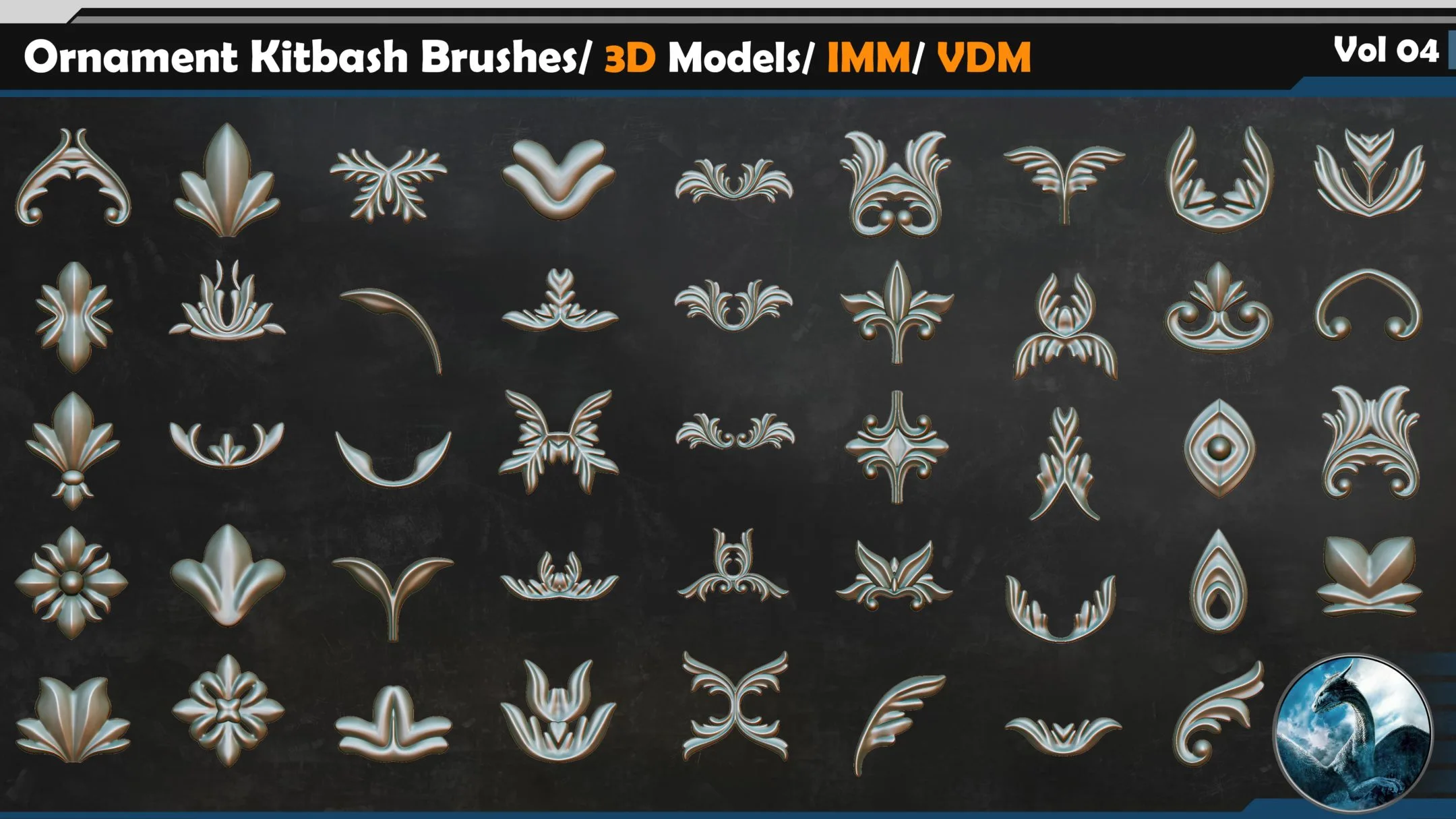 110 Ornament Kitbash Brushes/ 3D Models/ IMM/ VDM Vol 04