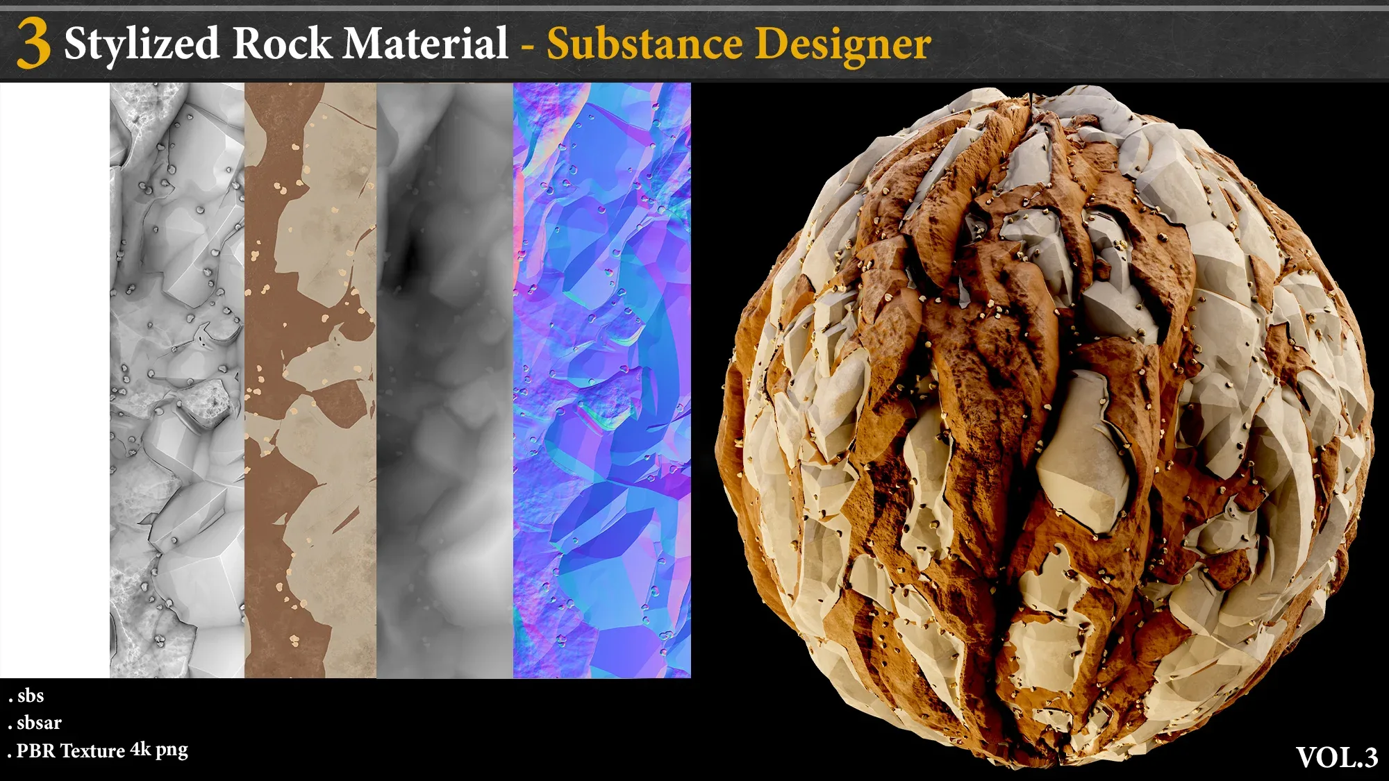 3 Stylized Rock Material_Substance Designer _Vol.3