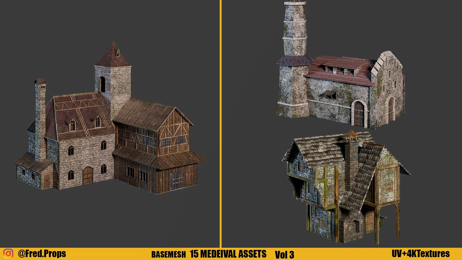 KITBASH : MEDIEVAL ASSETS +TEXTURES Vol 3