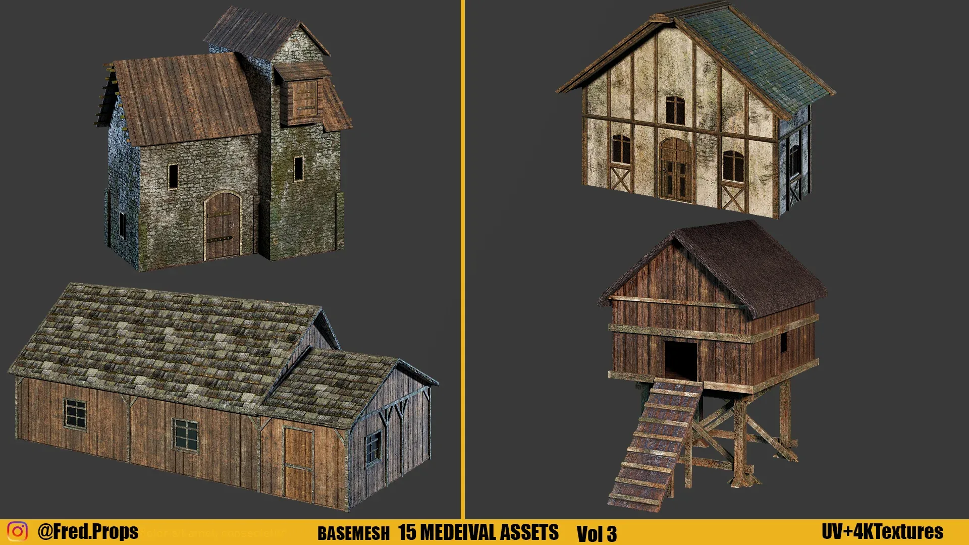 KITBASH : MEDIEVAL ASSETS +TEXTURES Vol 3