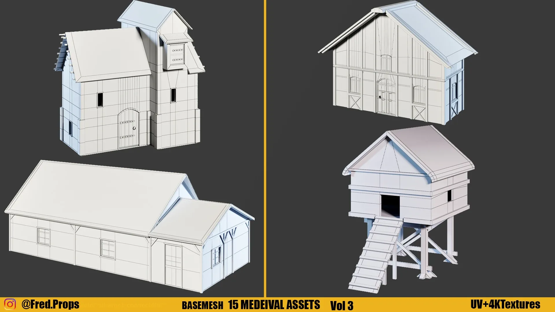 KITBASH : MEDIEVAL ASSETS +TEXTURES Vol 3