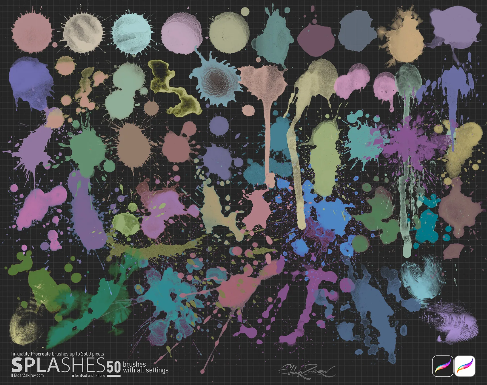 50 High Resolution SPLASHES Brushes for PROCREATE