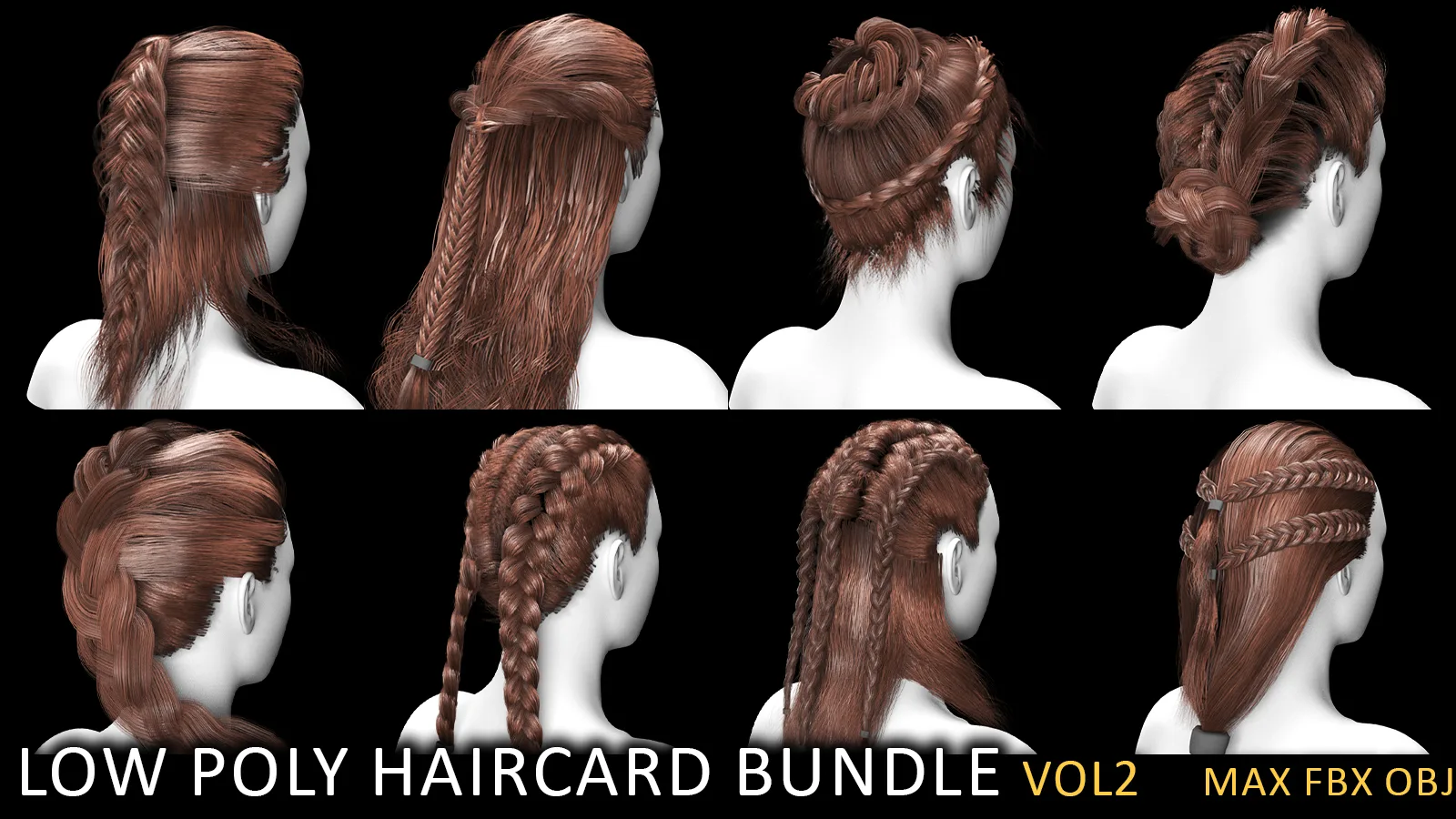 Low Poly game ready haircard bundle vol2 (max fbx obj)