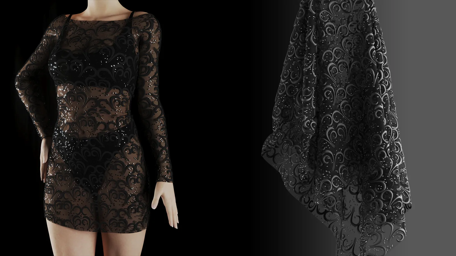 Lace and bling fabric PBR material bundle (SBSAR + 4K textures)